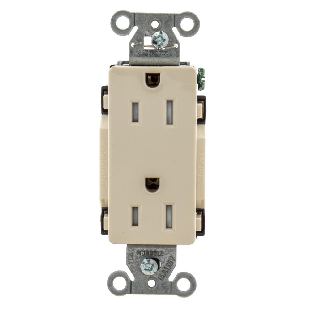 Hubbell DR15LATRZ 15-Amp 125-volt Tamper Resistant Residential/Commercial Decorator Outlet, Light Almond