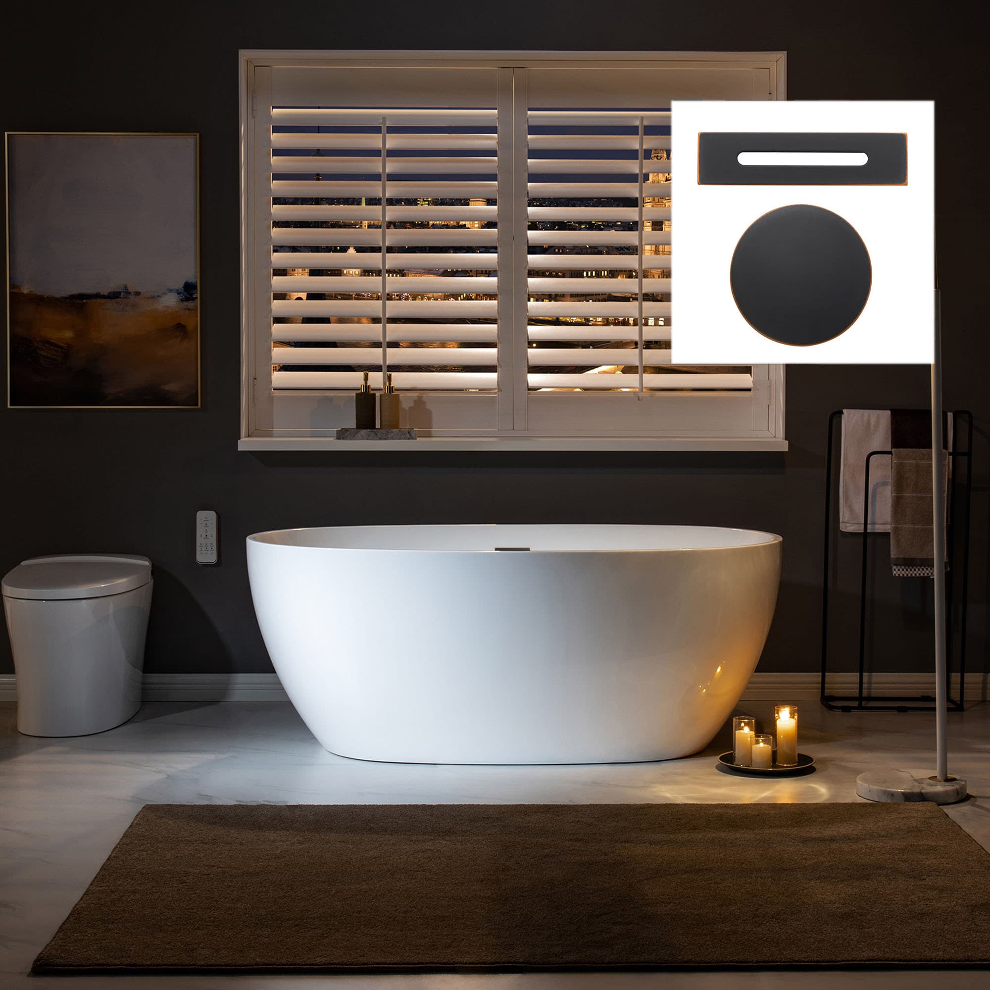 Woodbridge LB152 Verdun 31.5-in x 59-in White with Oil Rubbed Bronze Trim Acrylic Oval Freestanding Soaking bathtub with Drain ( Center Drain )
