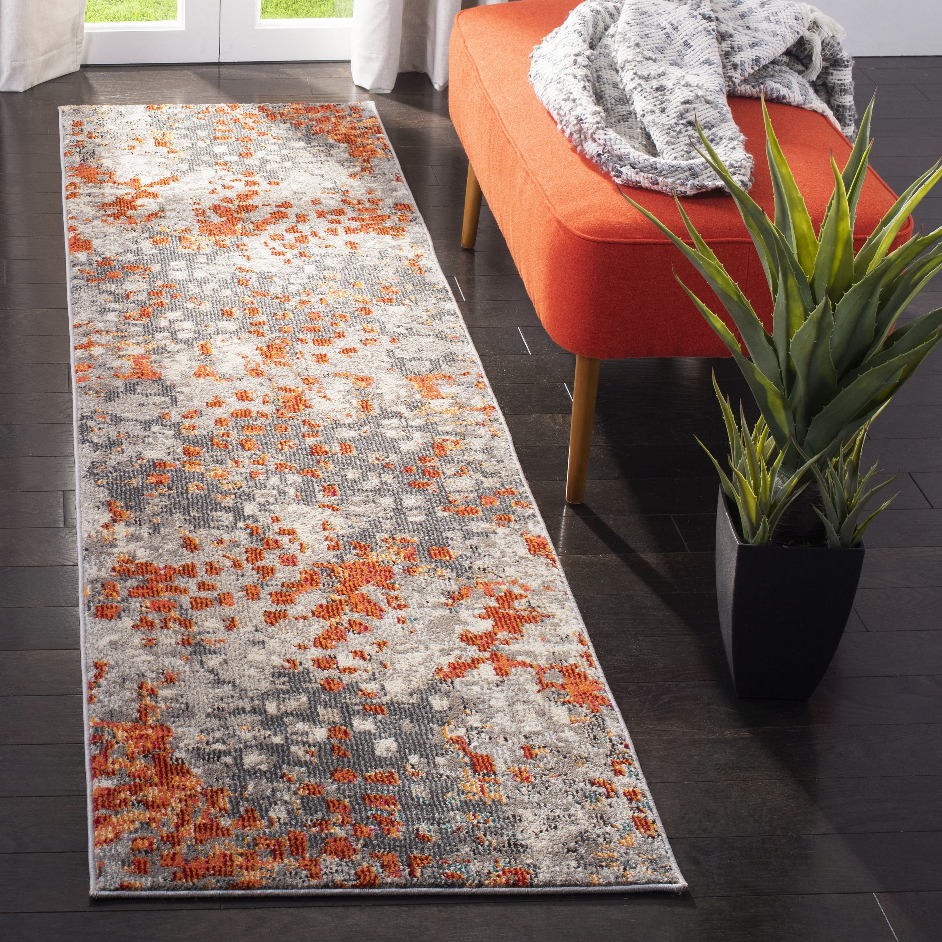 Safavieh MNC225H-28 Monaco Gogh 2 x 8 (ft) Loomed Polypropylene Gray/Orange Rectangular Indoor Abstract Bohemian/Eclectic Runner rug