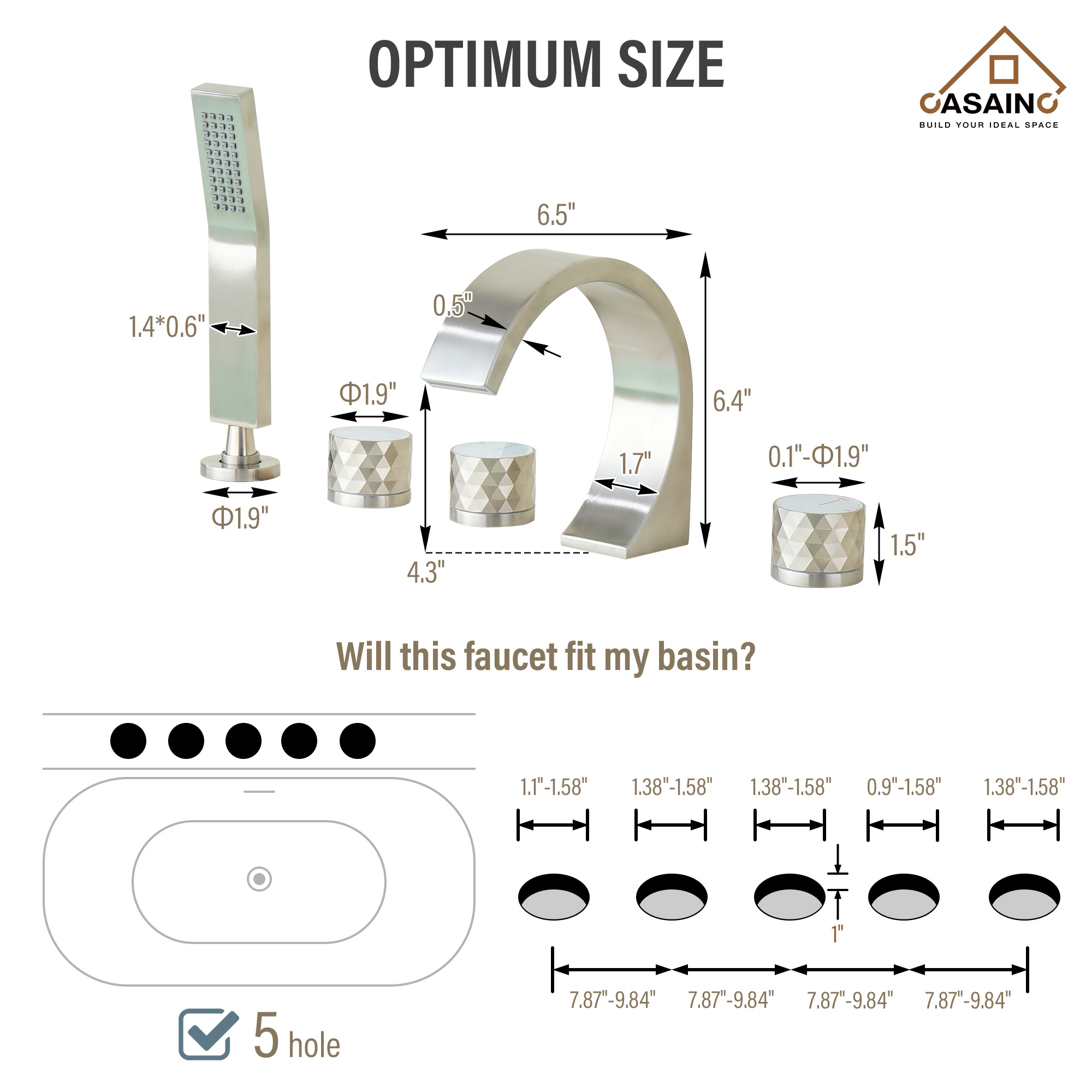 CASAINC TC14-CP Roman-Tub-Faucets - View #6