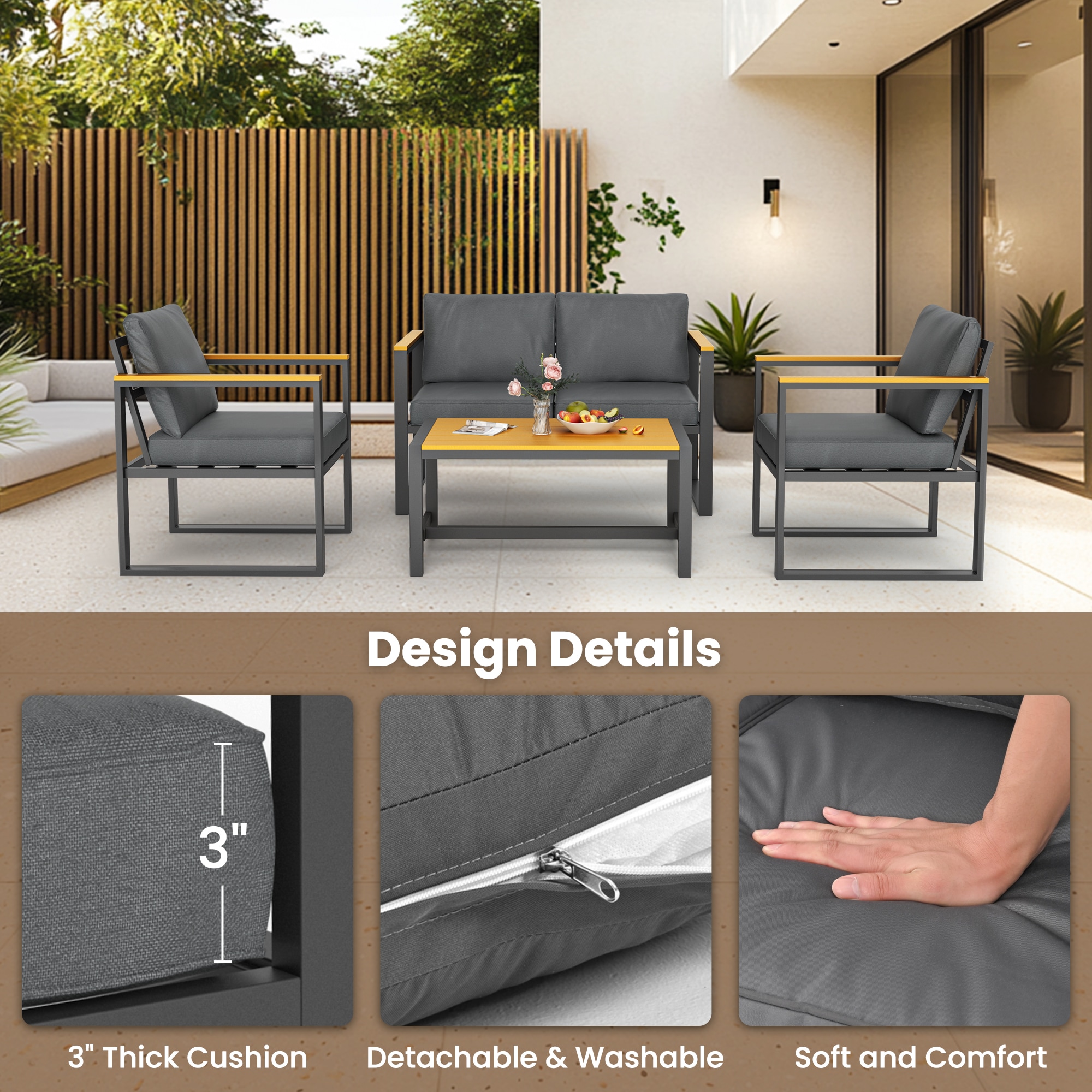 PamaPic TB-SF-4JT-T-WL1 Patio-Conversation-Sets - View #6