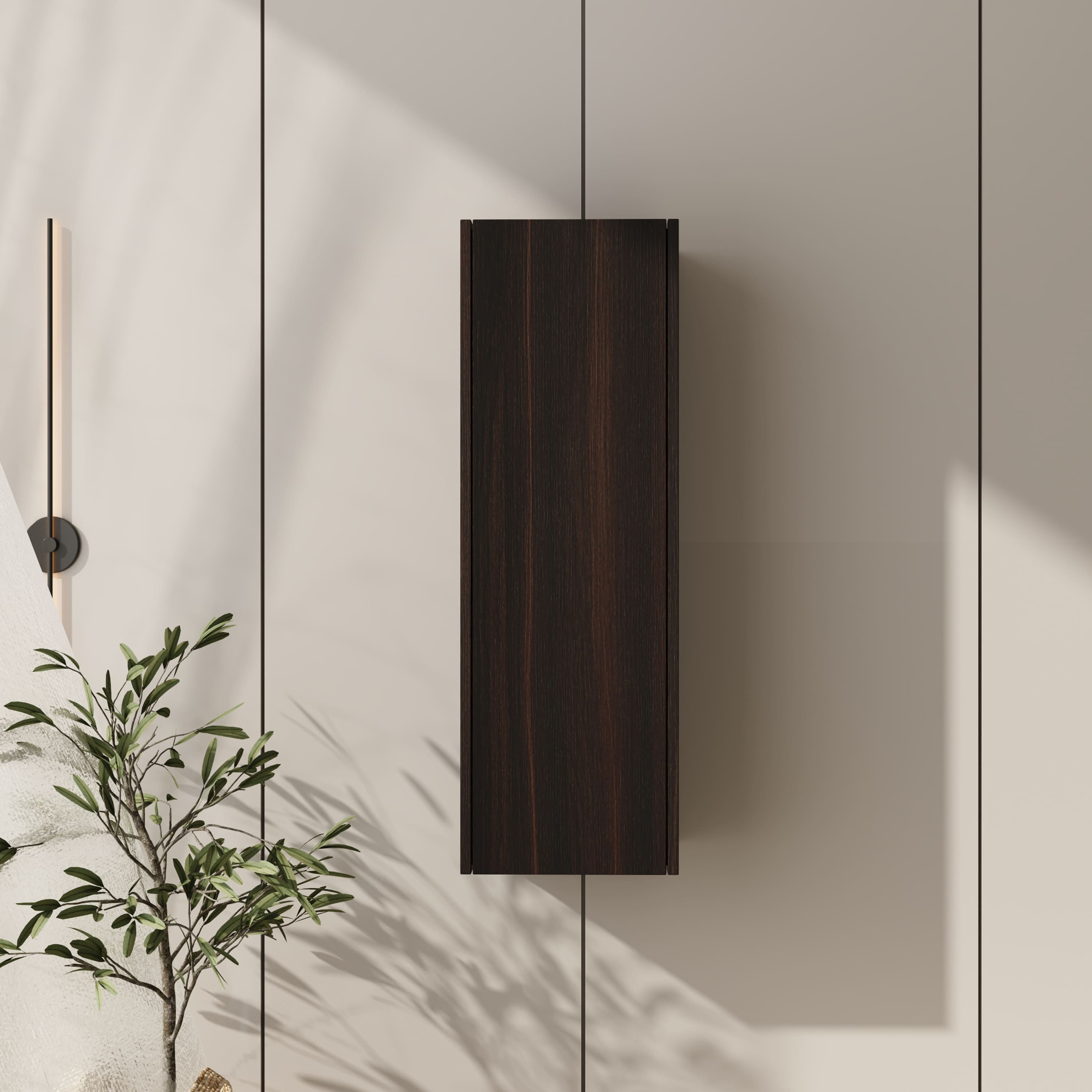 Roomfitters  12 Inch Wall Mounted Side Cabinet Soft Closing Door Floating Bathroom Storage Tower Dark Oak