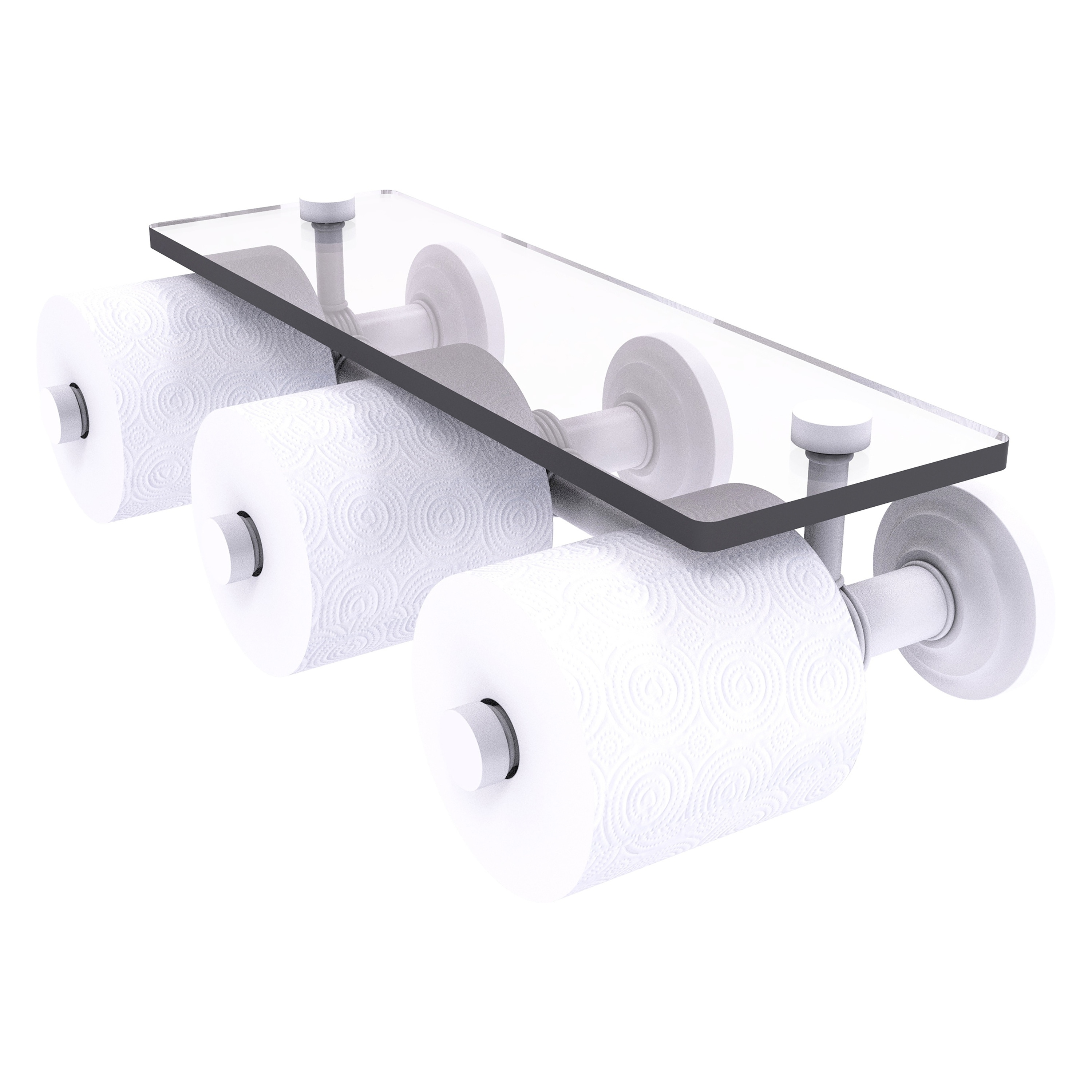 Allied Brass QN-35-3S-WHM Que New Matte White Wall mount Double post Toilet Paper Holder 3 -Rolls with Storage
