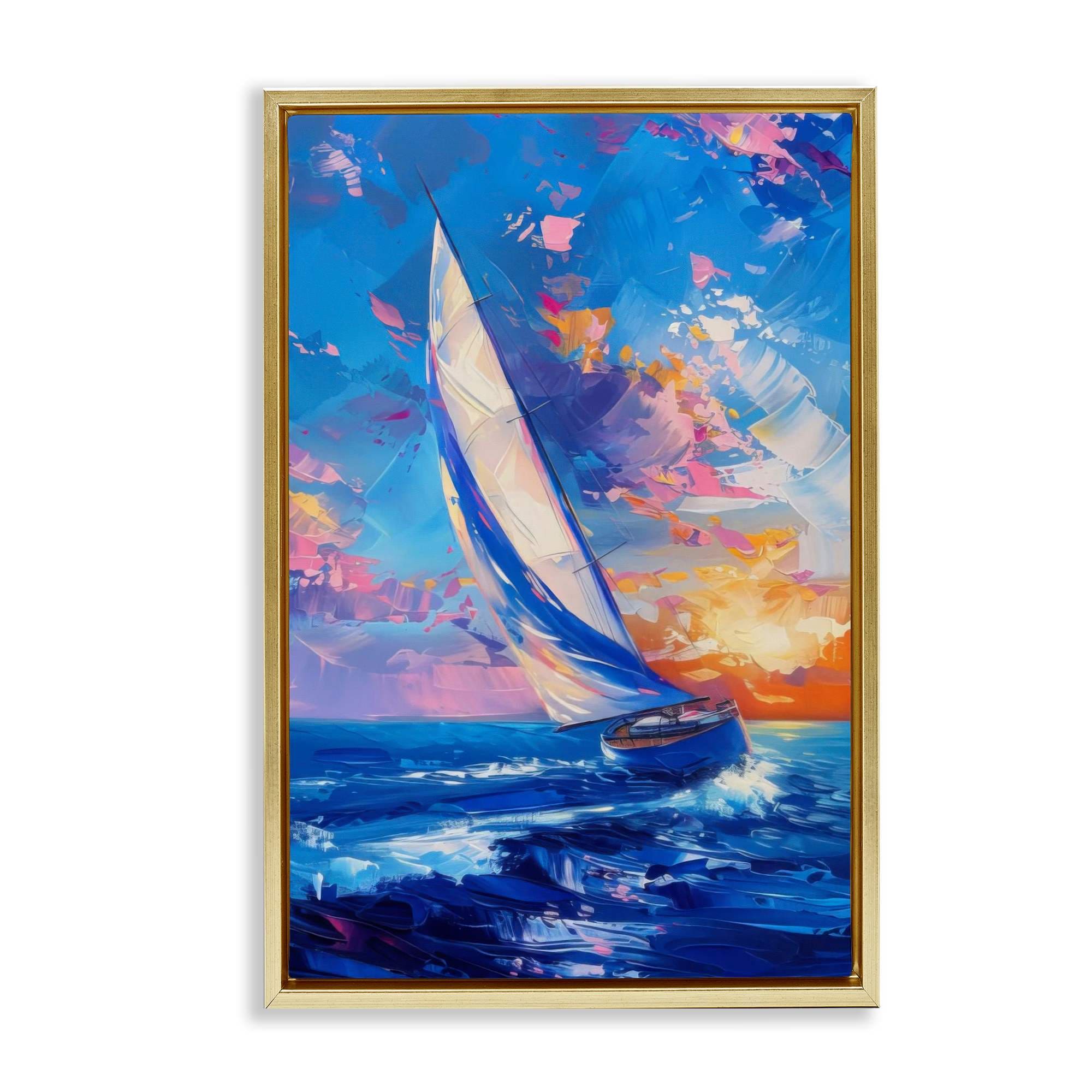 Stupell Industries BT-716-FFG-16X24 Abstract Boat at Sunset Floating Frame Design by LSR Design Studio