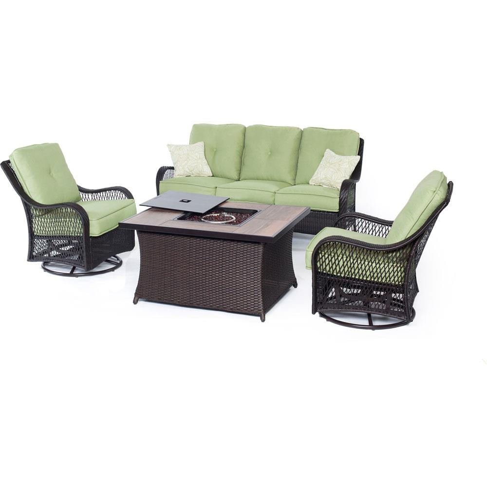 Hanover ORLEANS4PCFP-GRN-A Orleans 4-Piece Patio Conversation Set with Green Cushions