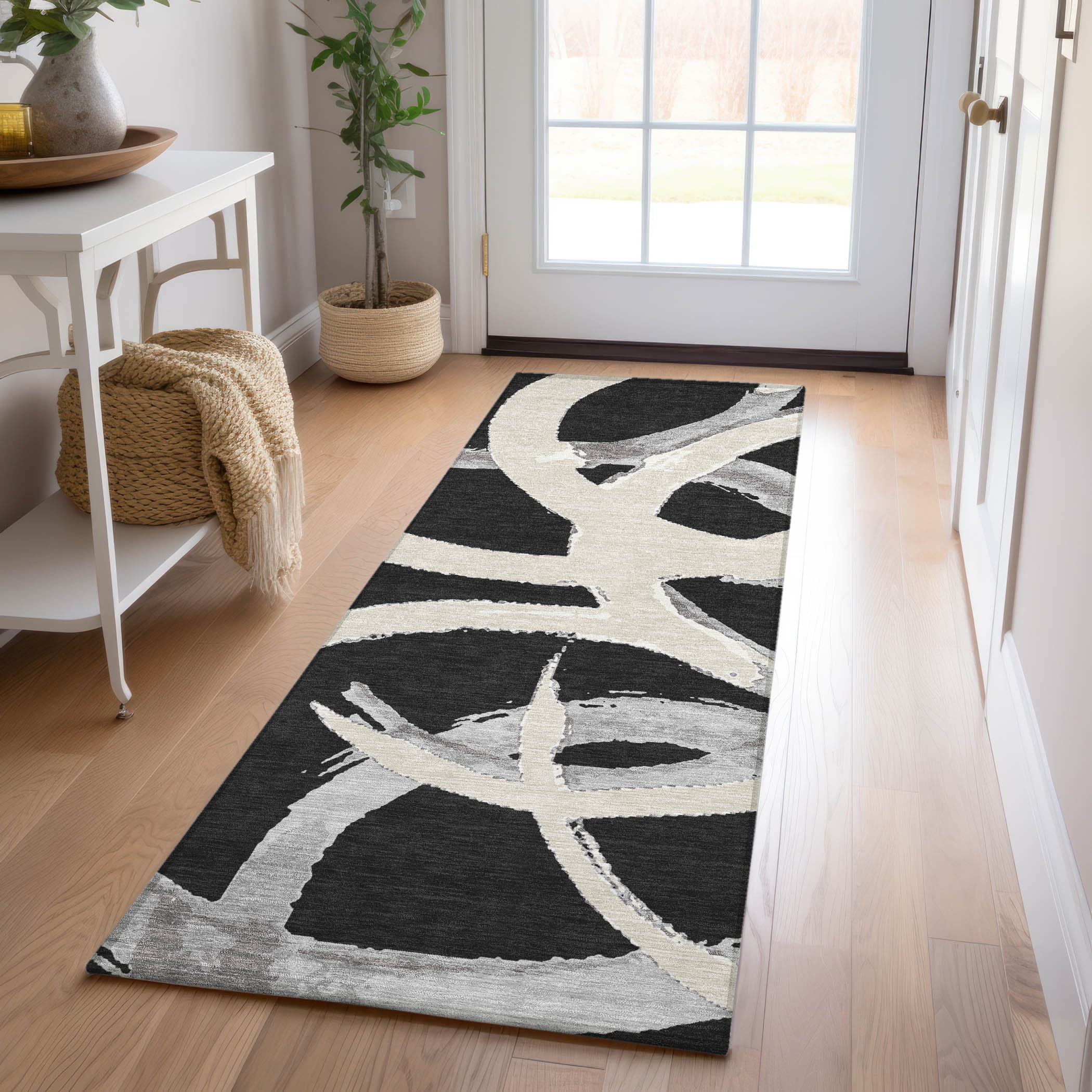 Addison Rugs ACN1022BK2X8 Chantille ACN1022BK 2 x 7 (ft) Polyester Black Rectangular Indoor/Outdoor Geometric Machine washable Runner rug