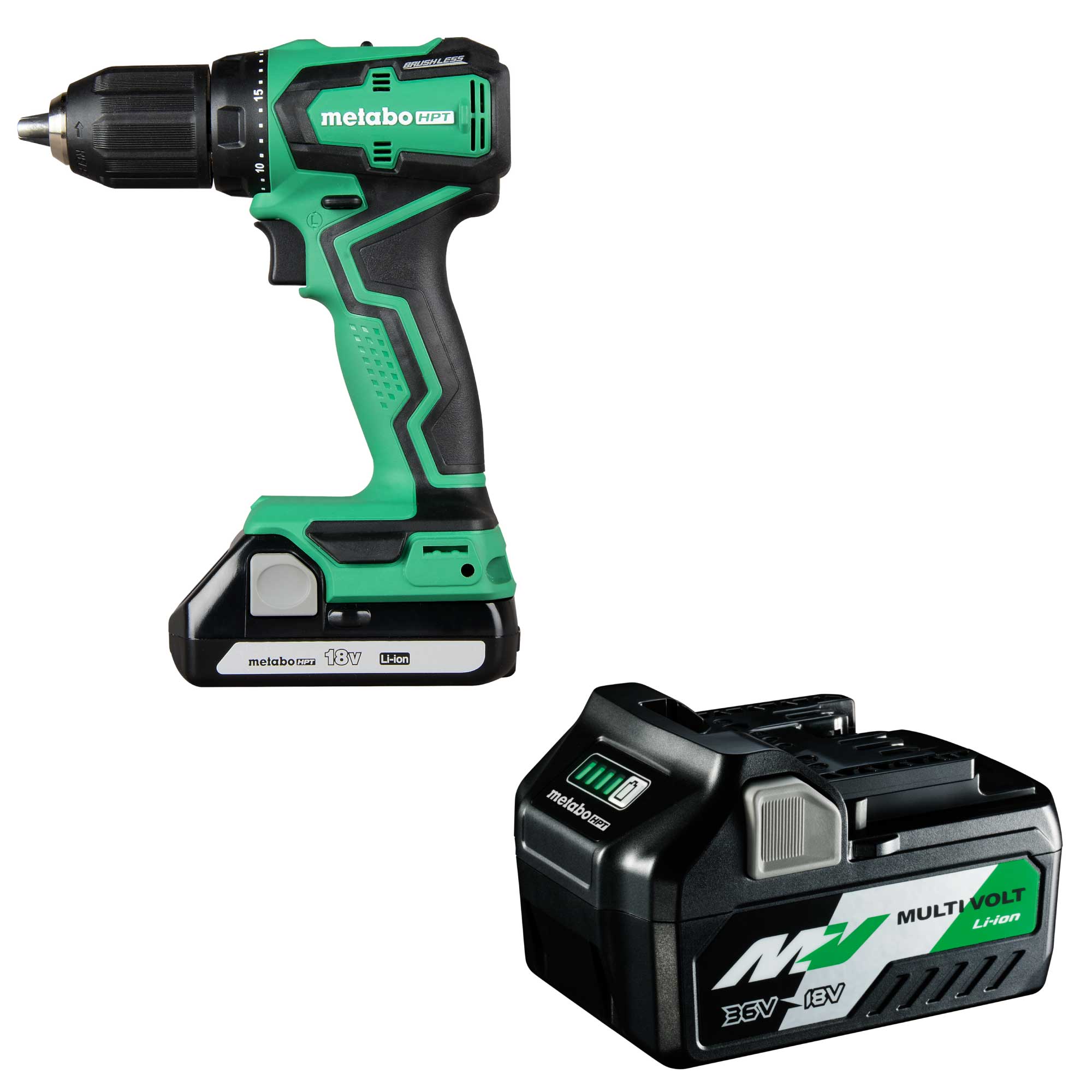 Metabo HPT MultiVolt 18-volt 1/2-in Keyless Brushless Cordless Drill (2-batteries included and Charger included) with MultiVolt 2.5Ah/5.0Ah Power