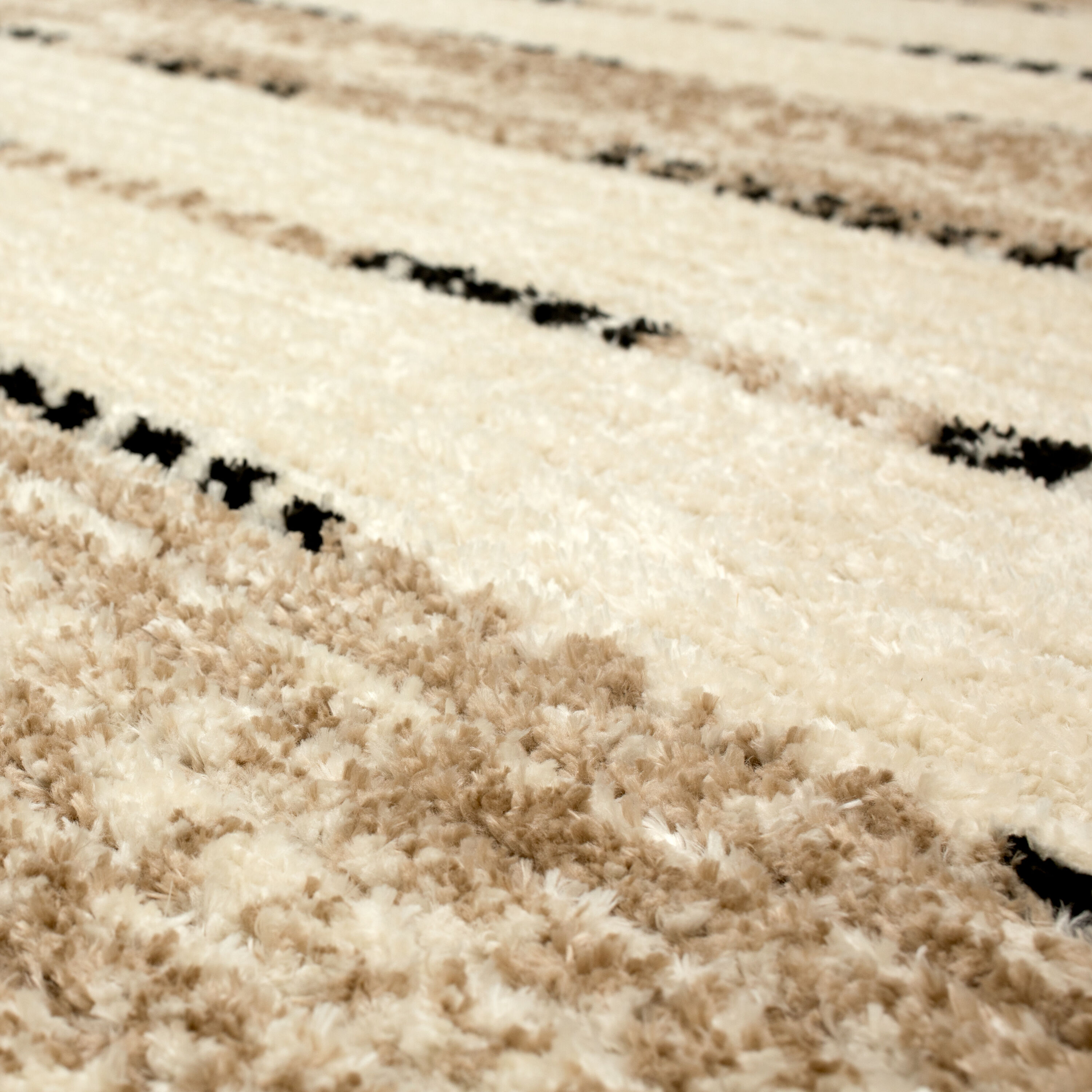 Traverse Lanes Tan and Black Striped Synthetic Area Rug