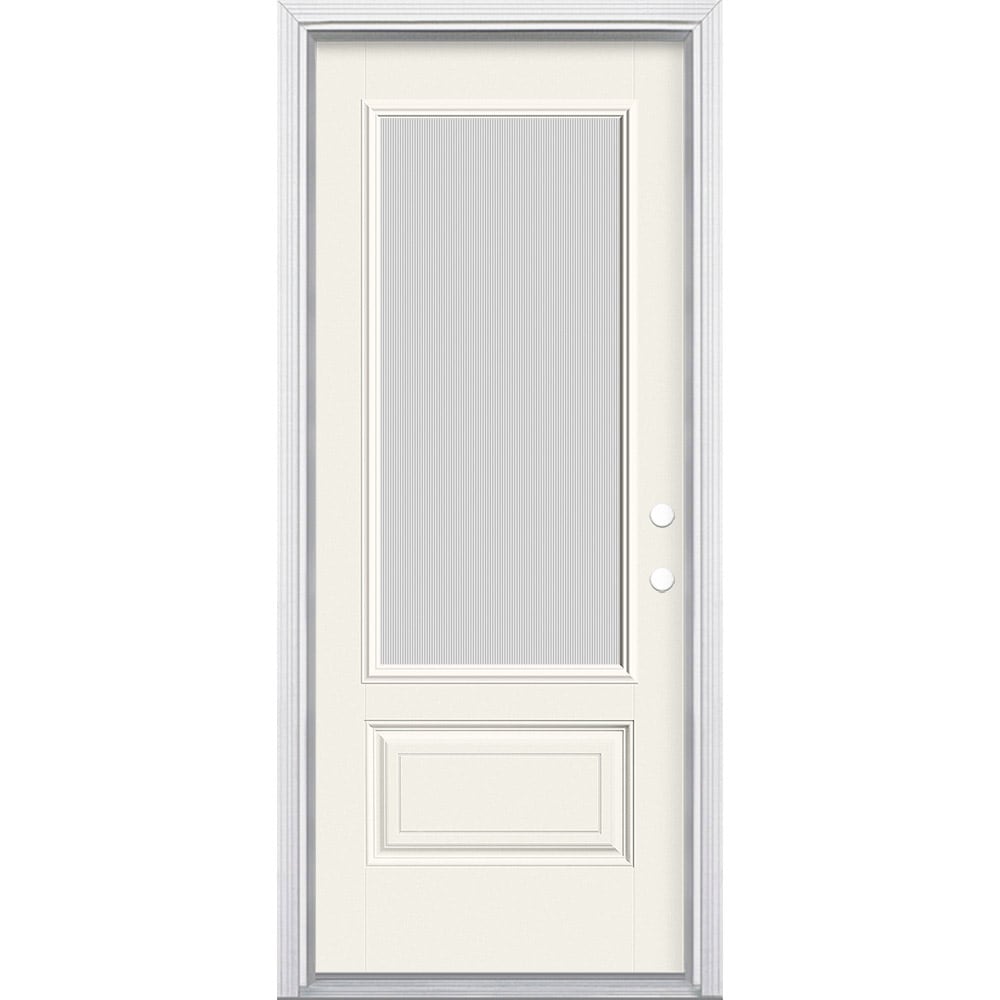 Masonite 629977 32-in x 80-in x 4-9/16-in Fiberglass 3/4 lite Left-hand inswing Arctic White Painted Prehung Front Door with Brickmould Insulating core