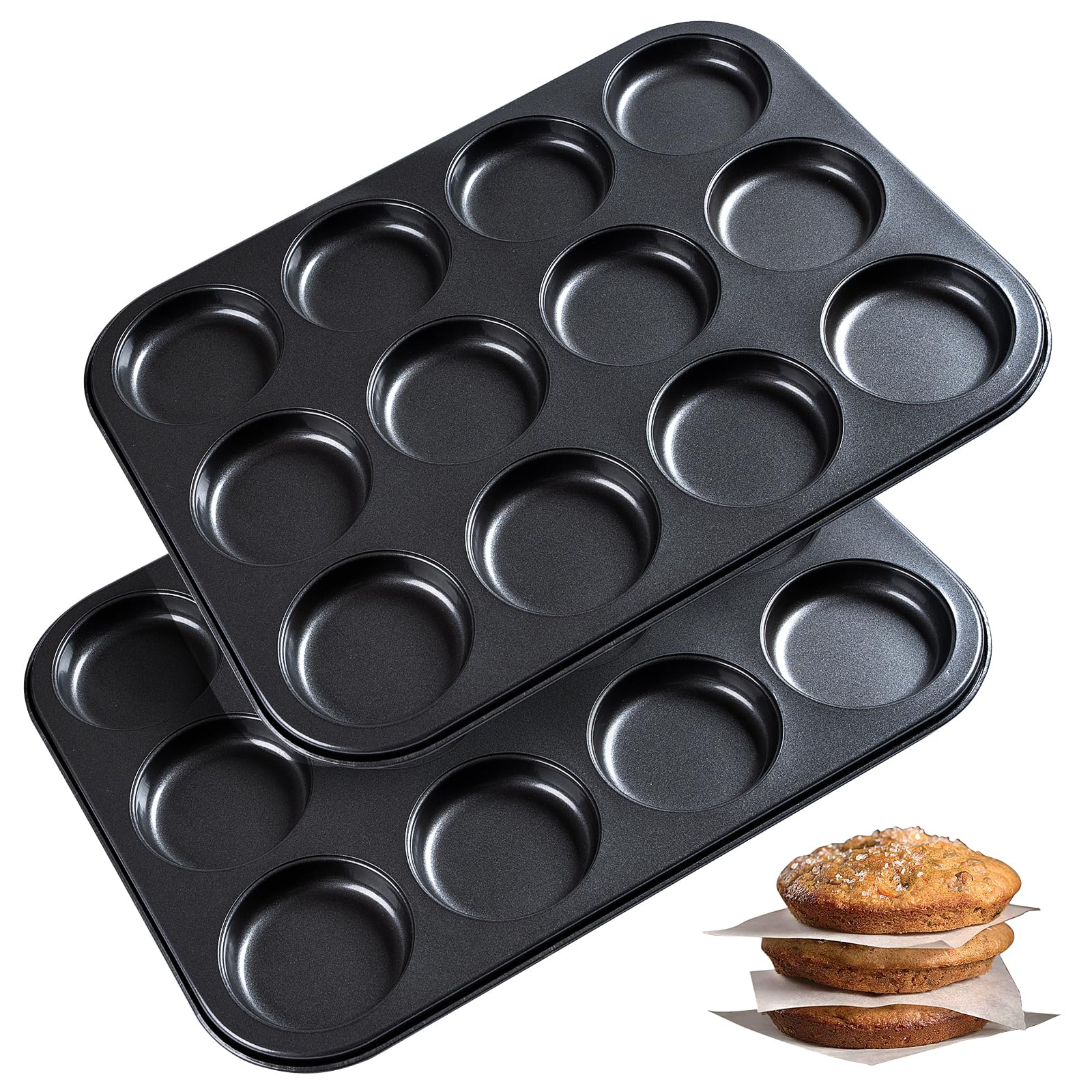 DHMHD  Muffin Top Pan 2 Pack Nonstick 3 Inch Yorkshire Pudding Pan for Baking Muffin Top Whoopie Pie Cookies Small Hamburger Bun