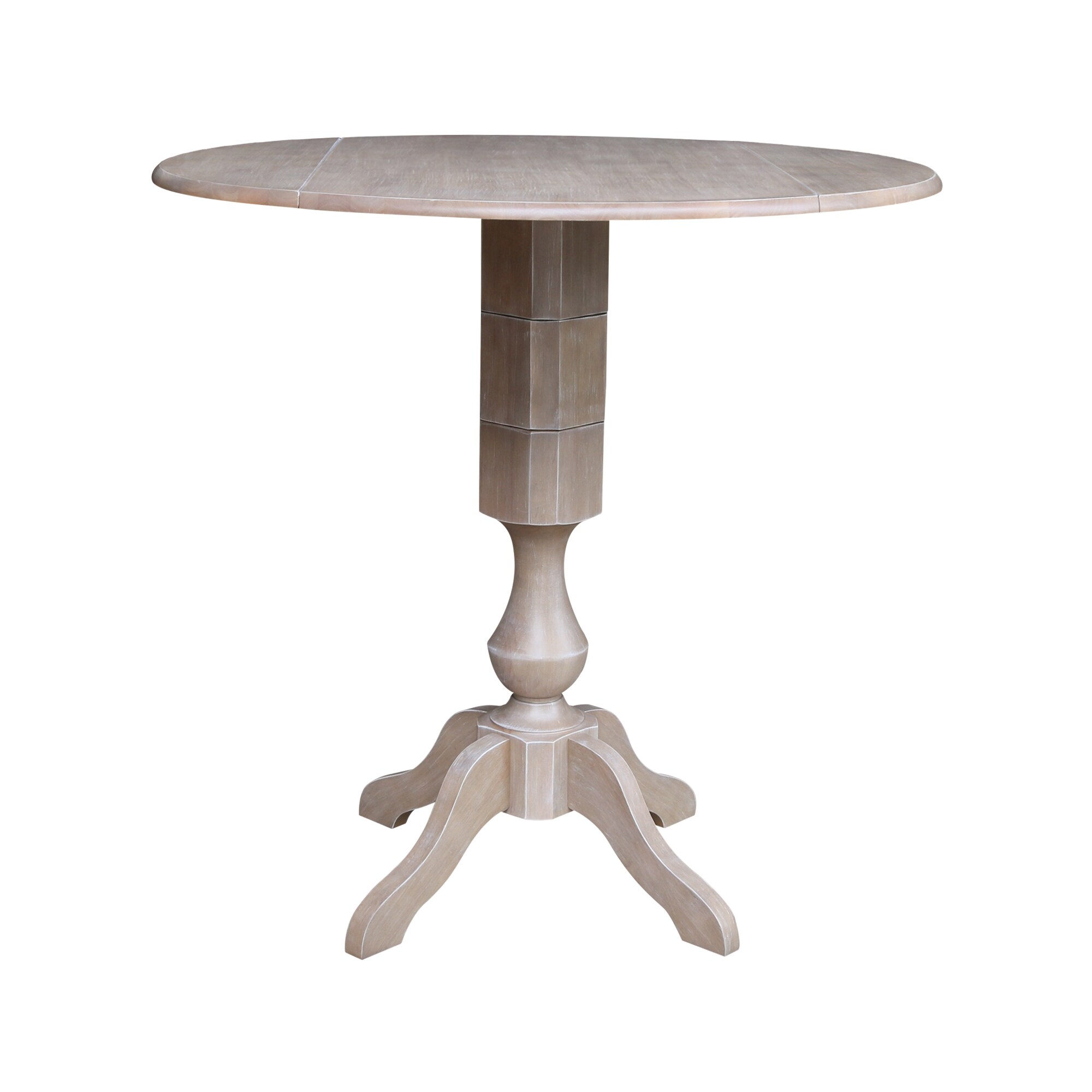International Concepts K09-42DPT-11P-2 Washed Gray Taupe Round Traditional Extending Drop leaf Bar Table, Wood with Washed Gray Taupe Wood Pedestal Base 42-Inches L x 42.3-Inches H