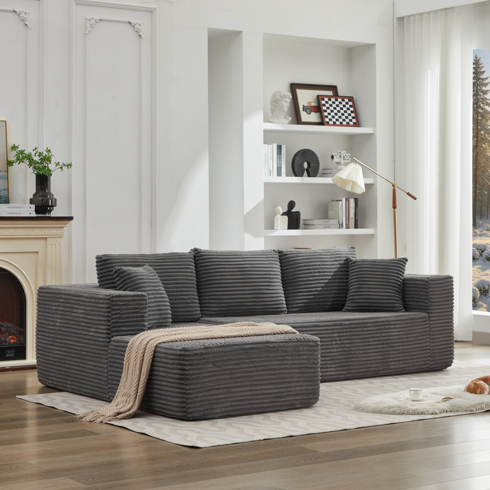 LOVMOR SF-L-W1143S00023 106inch Cloud Sectional Couch L-Shape with Left Facing Chaise Single Seat is not included Deep Seat Modern Modular Sofa for Living Room Gray