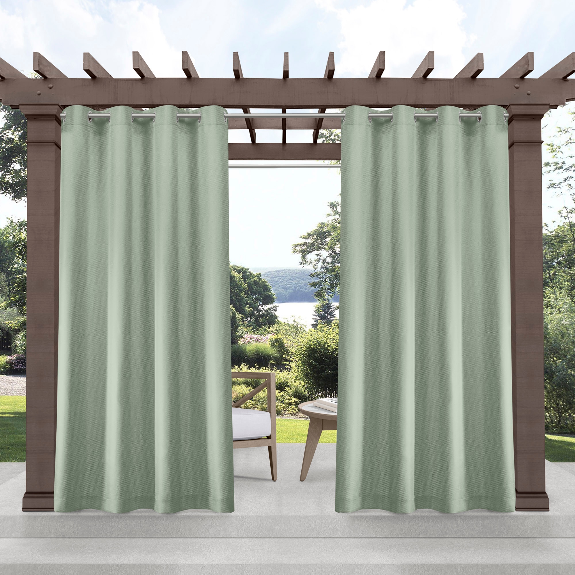 Exclusive Home EH8112-02 2-108G 108-Inches Outdoor Seafoam Light filtering Grommet Curtain panel pair