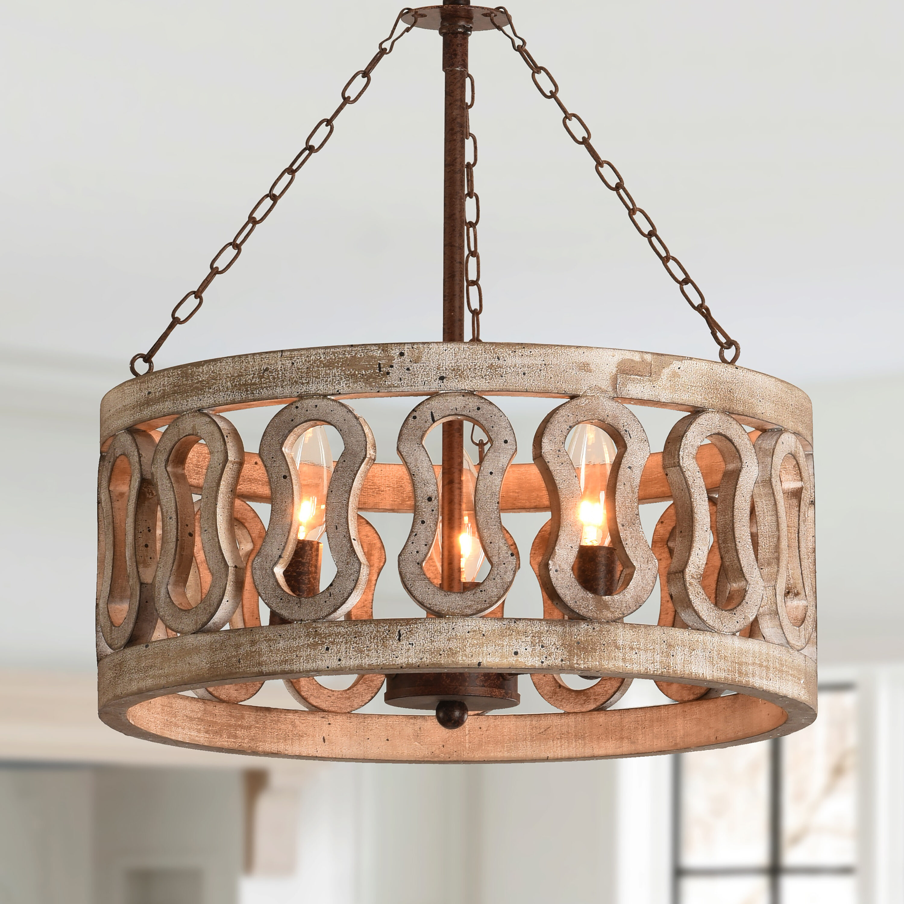 Cusp Barn FC4011-3H FC4011 3 -Light Brushed Brown French country/cottage Cage Wood For Use in Bedrooms, Dining Rooms, Foyers, Kitchens, Living Rooms Chandelier