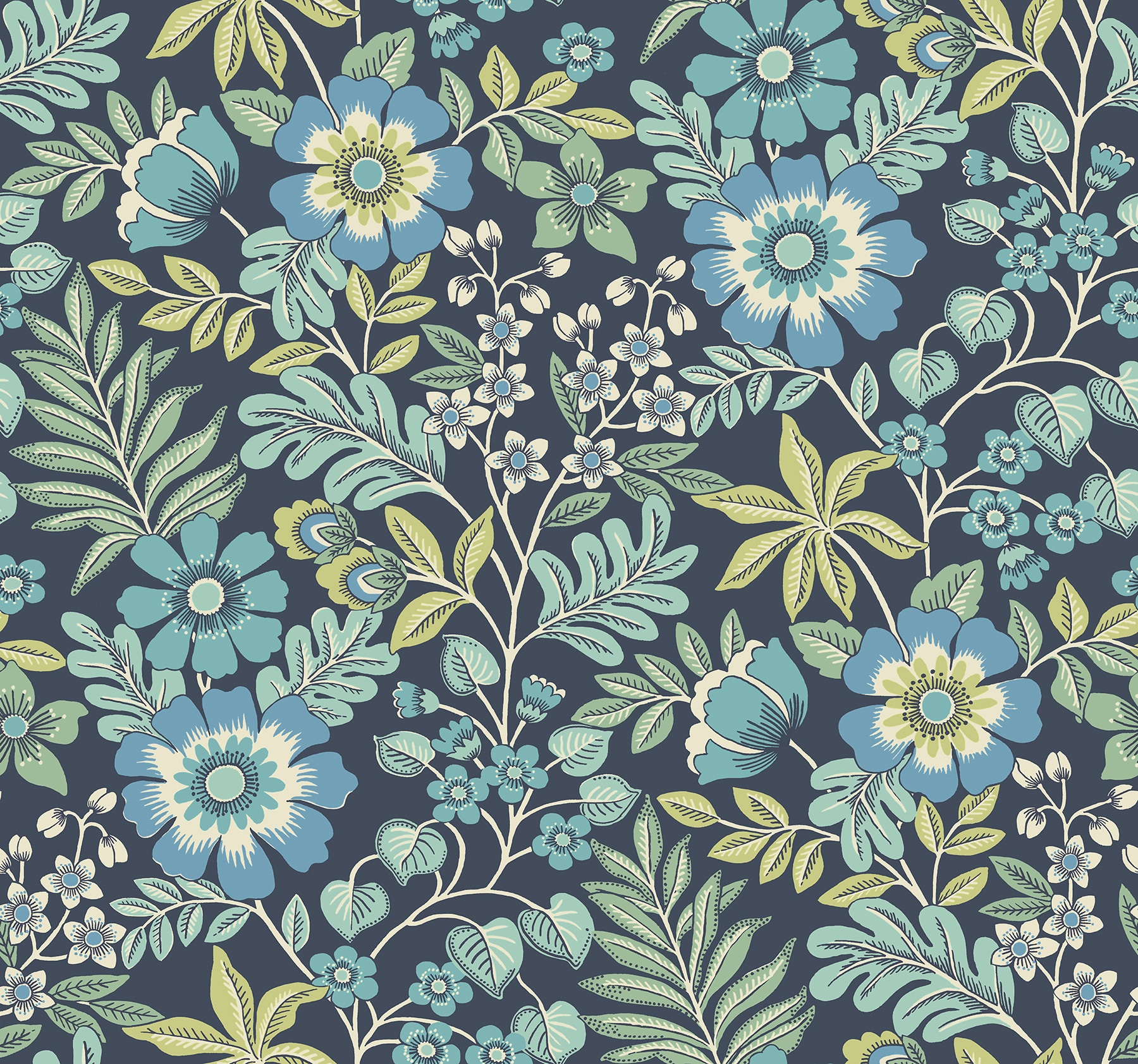 A-Street Prints 2970-87533 Revival 60.8-Sq. Feet Blue Non-woven Ivy/Vines Unpasted Wallpaper
