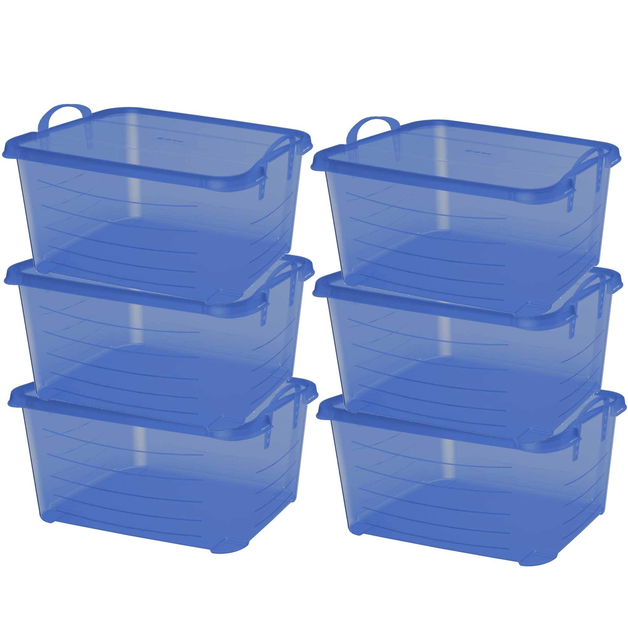 Life Story 77935 6 -Pack Large 13.75 -Gallons ( 55 -Quarts ) Blue Stackable Tote with Latching Lid