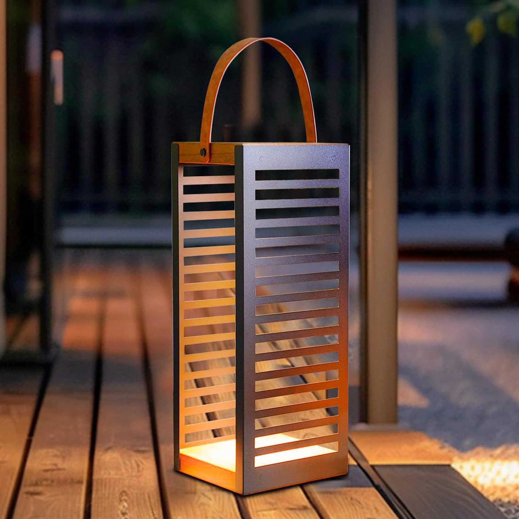 Oyezvary Solar powered outdoor floor lamp large metal solar lantern with handle waterproof plant decor for patio yard porch 1 Piece #LOZ0407C64