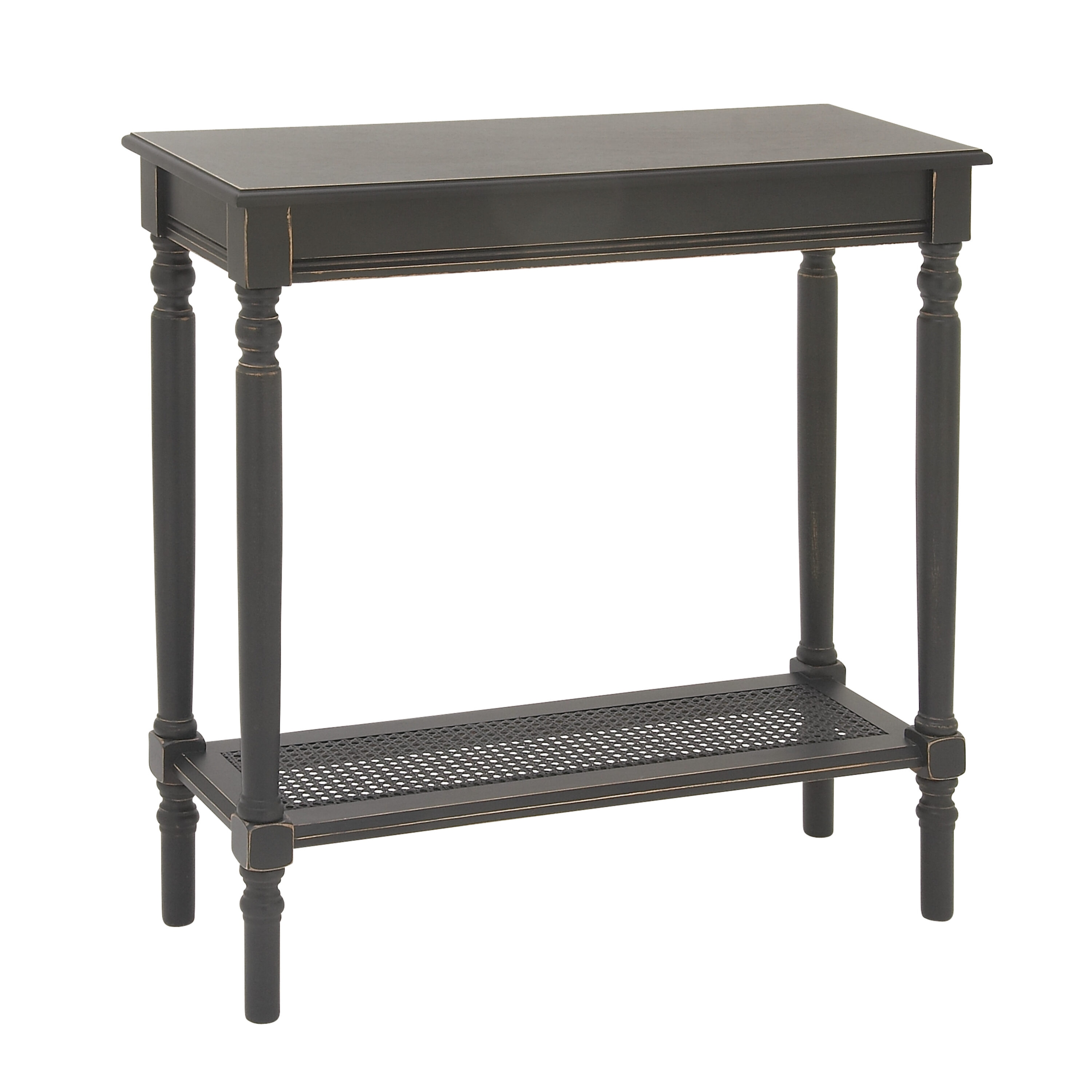 Black Wood Console Table with Glass Shelf and Storage
