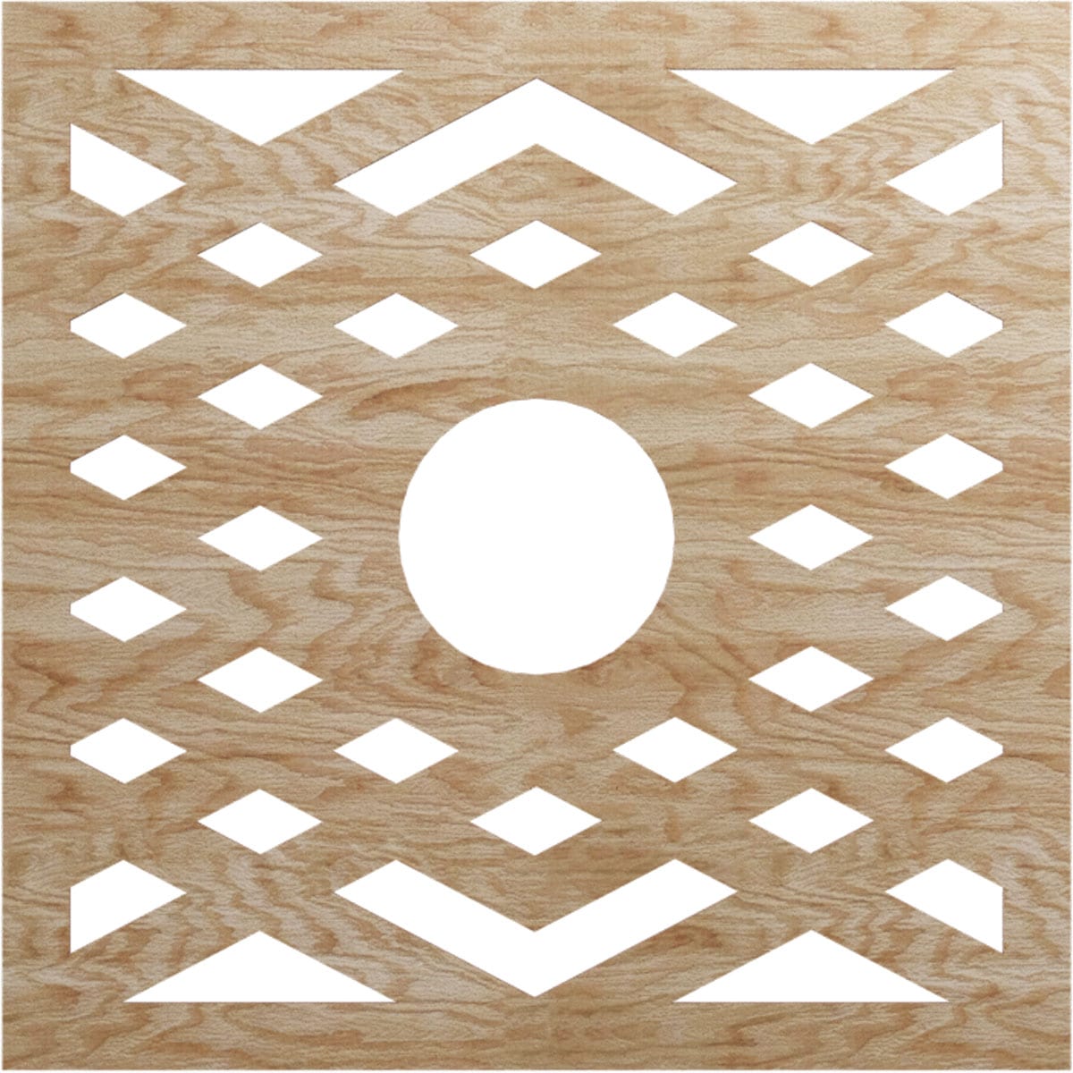 Ekena Millwork CMWP40X40X0250CHRO Chevron Fretwork Pierced 40-in W x 40-in L Architectural Red Oak Wood Whole Ceiling Medallion