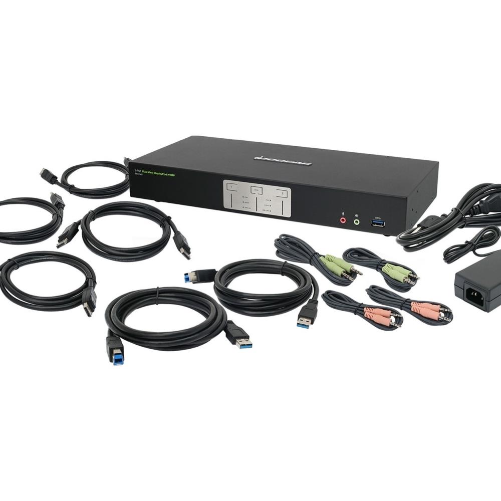 IOGear SYBA165597 Iogear GCS1942 2 Port 4K Dual View Displayport KVMP with USB 3.0 Hub and Audio Taa