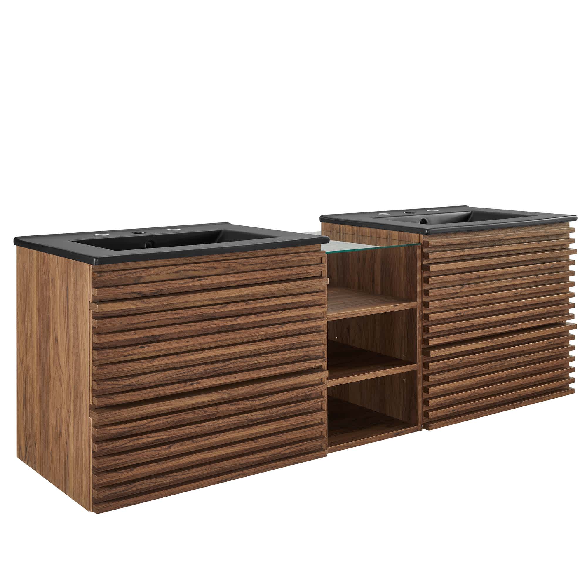 Modway  Render 62-in Wall-Mount Double Sink Bathroom Vanity in Walnut Black