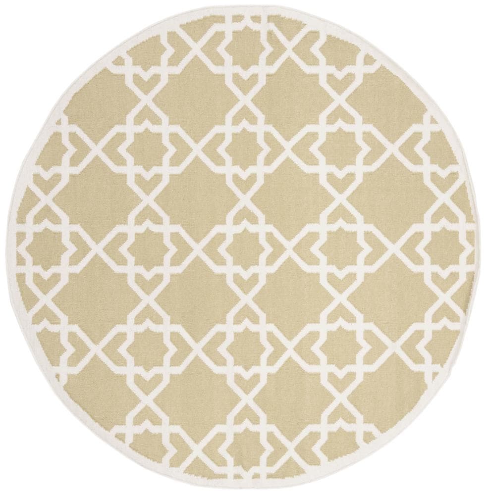Safavieh DHU548A-6R Dhurries Kenna 6 x 6 (ft) Wool Olive/Ivory Round Indoor Geometric Coastal Area rug