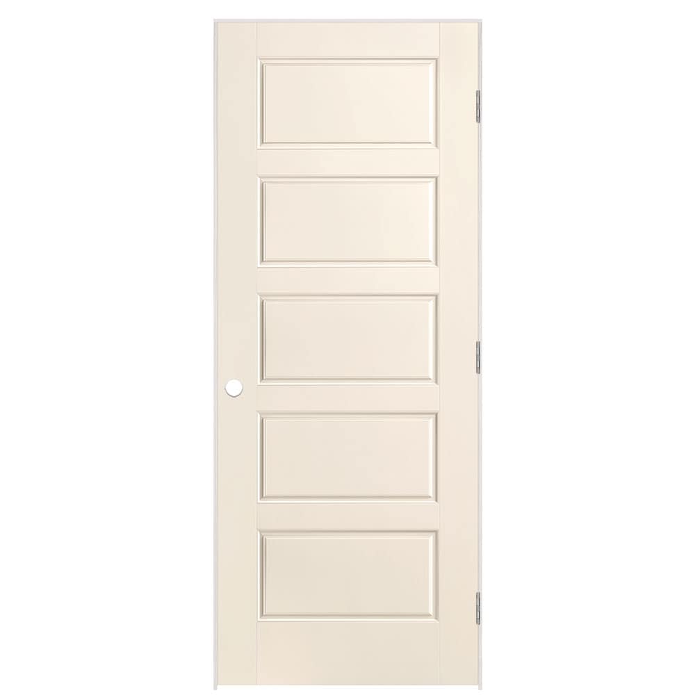 Masonite 1444625 32-in x 80-in Moonglow Solid core 5-panel equal Left hand Smooth Prefinished Molded composite Flat Jamb Single Prehung Interior Door