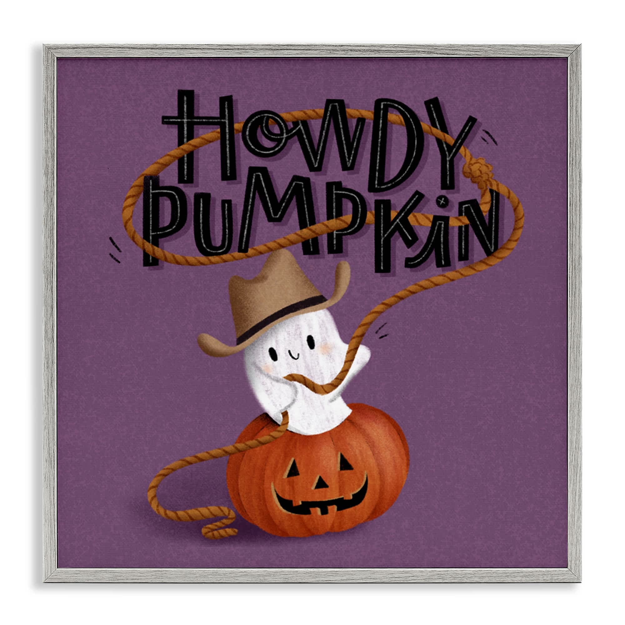 Stupell Industries BT-441-GFF-24X24 Howdy Pumpkin Western Ghost Gray Framed Giclee Art By Sarah Hickman 24 x 24