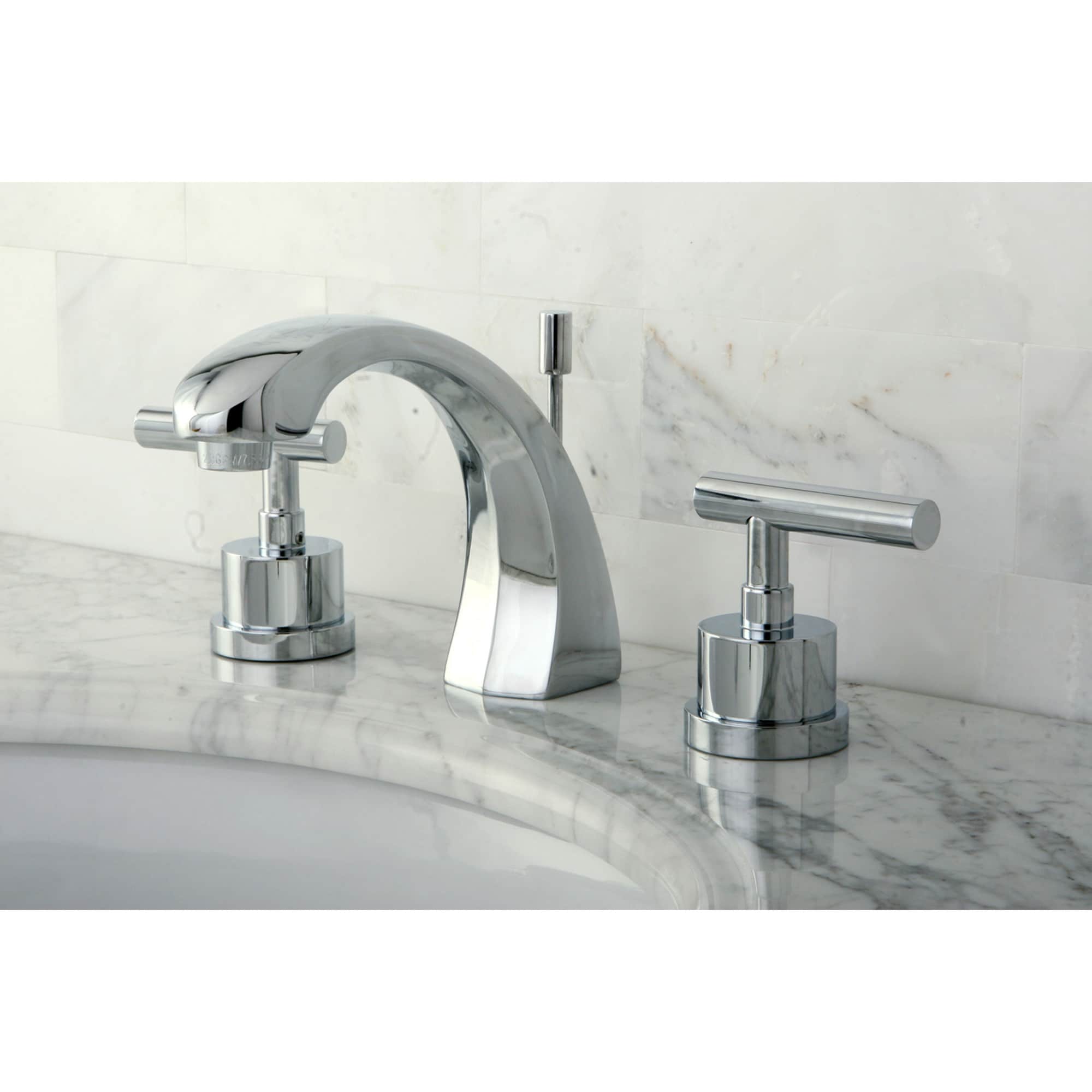 Kingston Brass WLKS4981CML Concord Chrome Widespread 2-handle High-arc Residential Handle Bathroom Sink Faucet with Drain