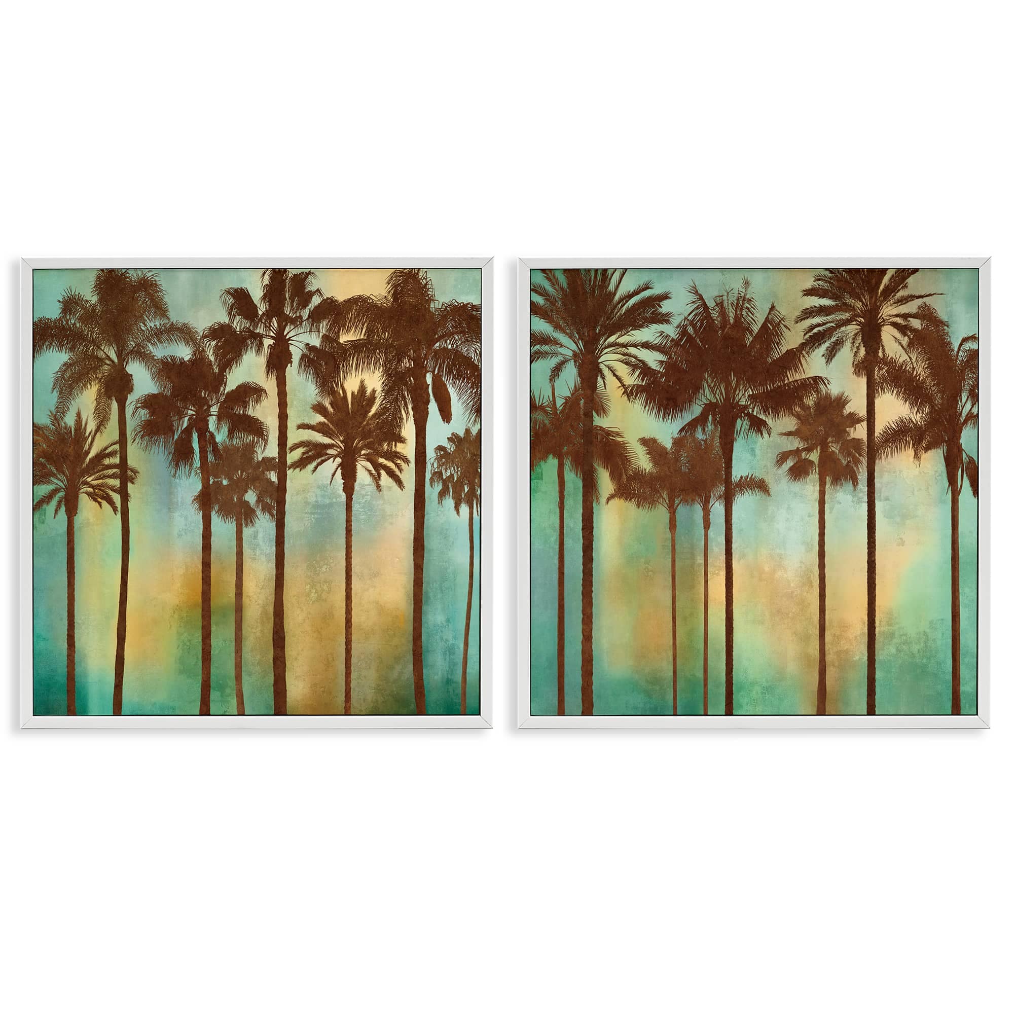 Stupell Industries B2-788-WFR-2PC-17X17 Palms on Blue and Orange 2 Piece White Framed Giclee Art Set By John Seba 17 x 17
