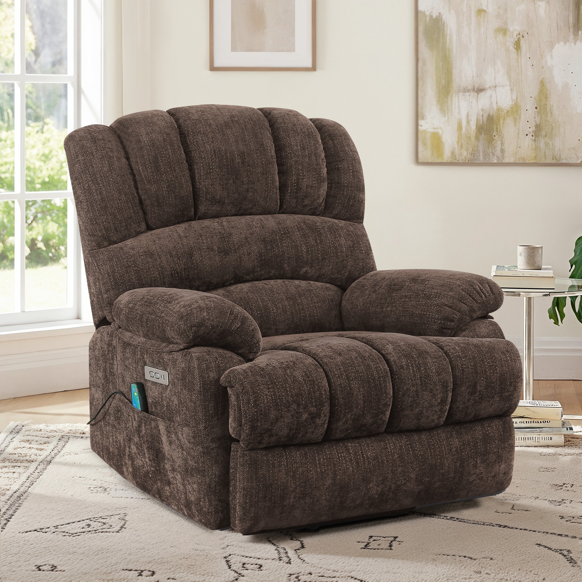 LUE BONA SN-011-02LS Dark Brown Polyester Upholstered Powered Reclining Massage chair