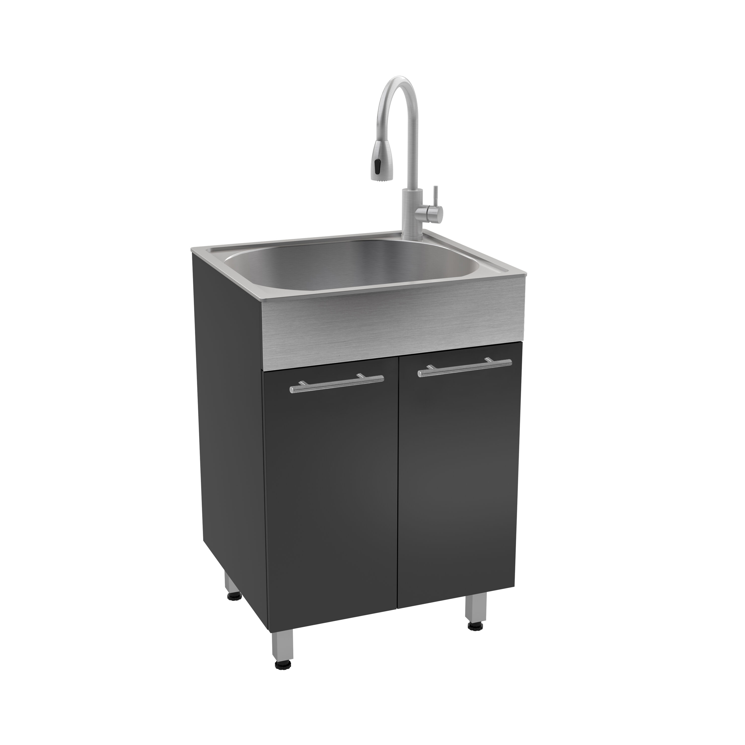RuggedTub CABCBA-SS-GN-24W 21.5-in x 24-in 1 -Basin Charcoal Freestanding Utility tub with Cabinet with Drain with Faucet