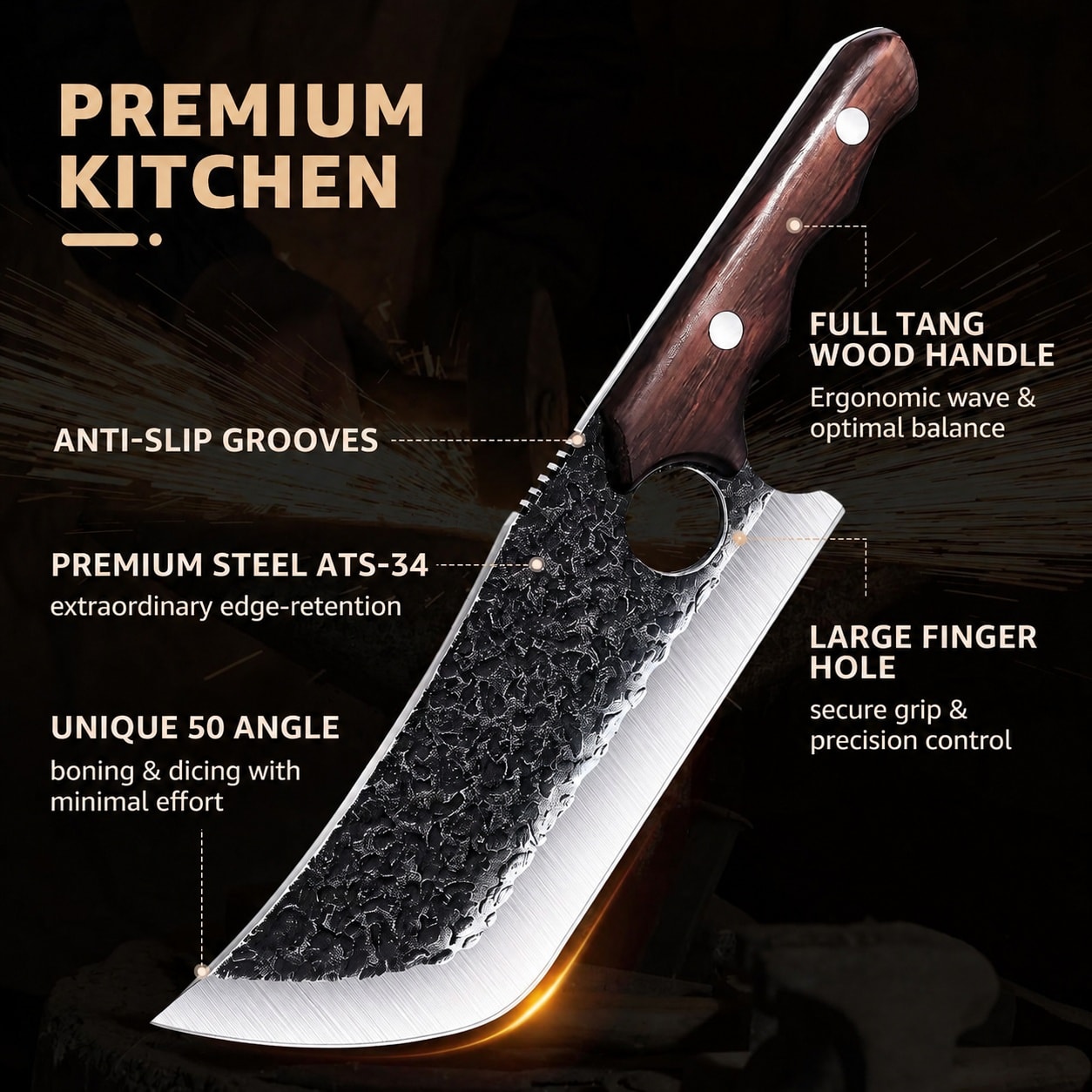 LILILIAN FMY Hand Forged Meat Cleaver Knife Full Tang Chef Knife with ...
