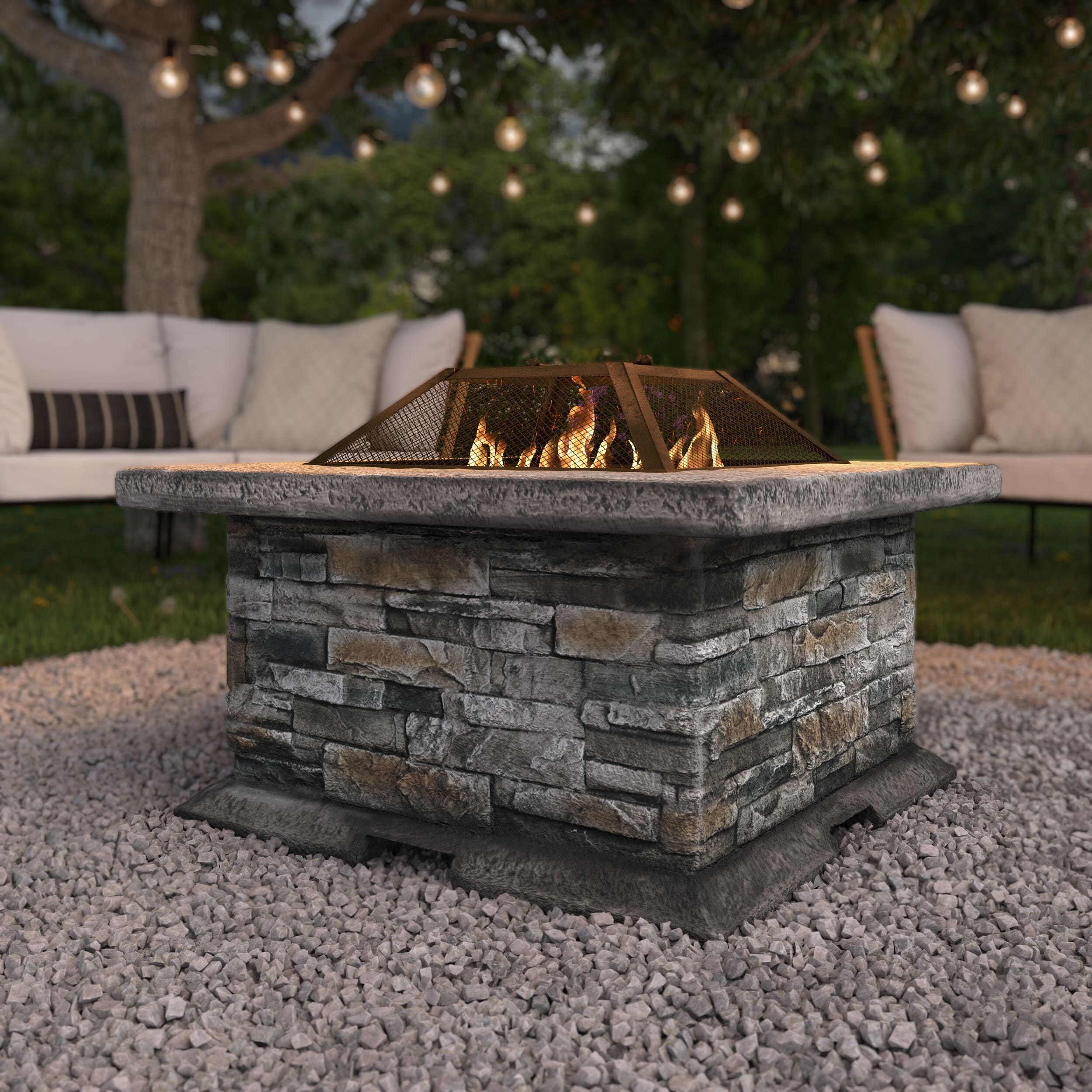 Concrete effect fire pit with log store hot sale