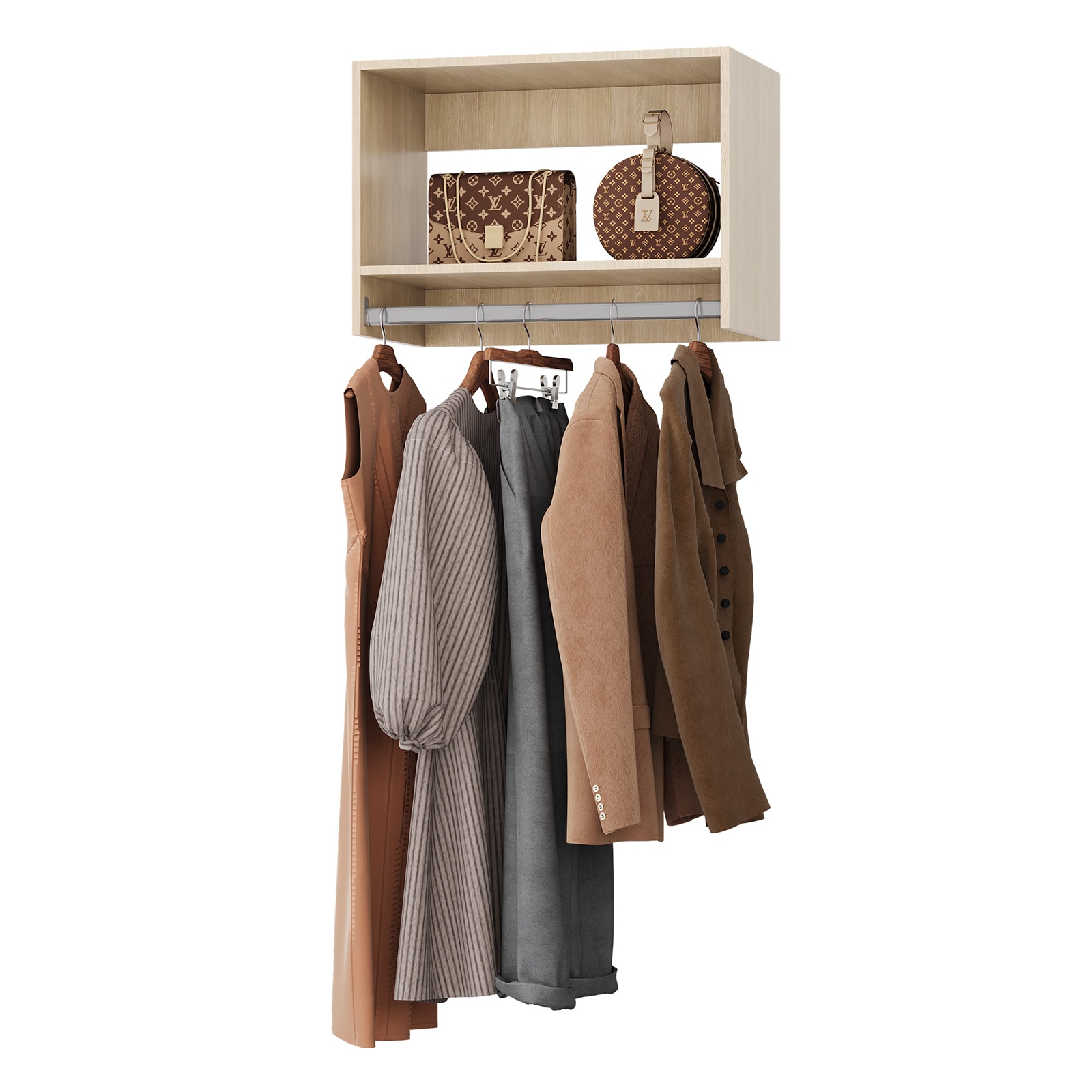 LOVMOR LO-126D0055D3-SY-ZJL 28.5 in Wood Tall Hanging Closet Unit-Customizable Wall Mounted Modular Closet System for Bedroom or Walk-in Closet