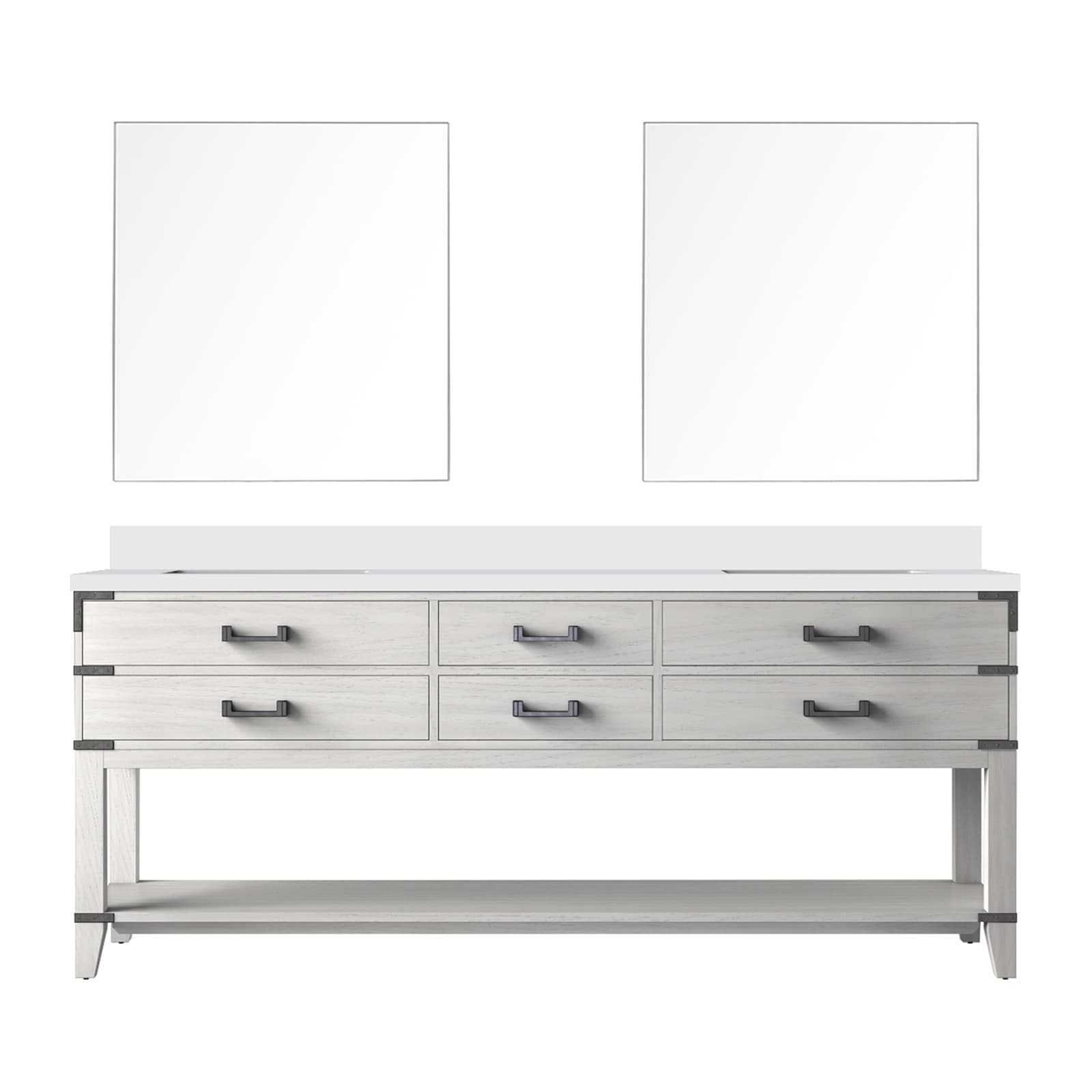 Lexora LVGR80DM210 Greenberg 80-in White Oak Undermount Double Sink Bathroom Vanity with White Quartz Top (Mirror Included)