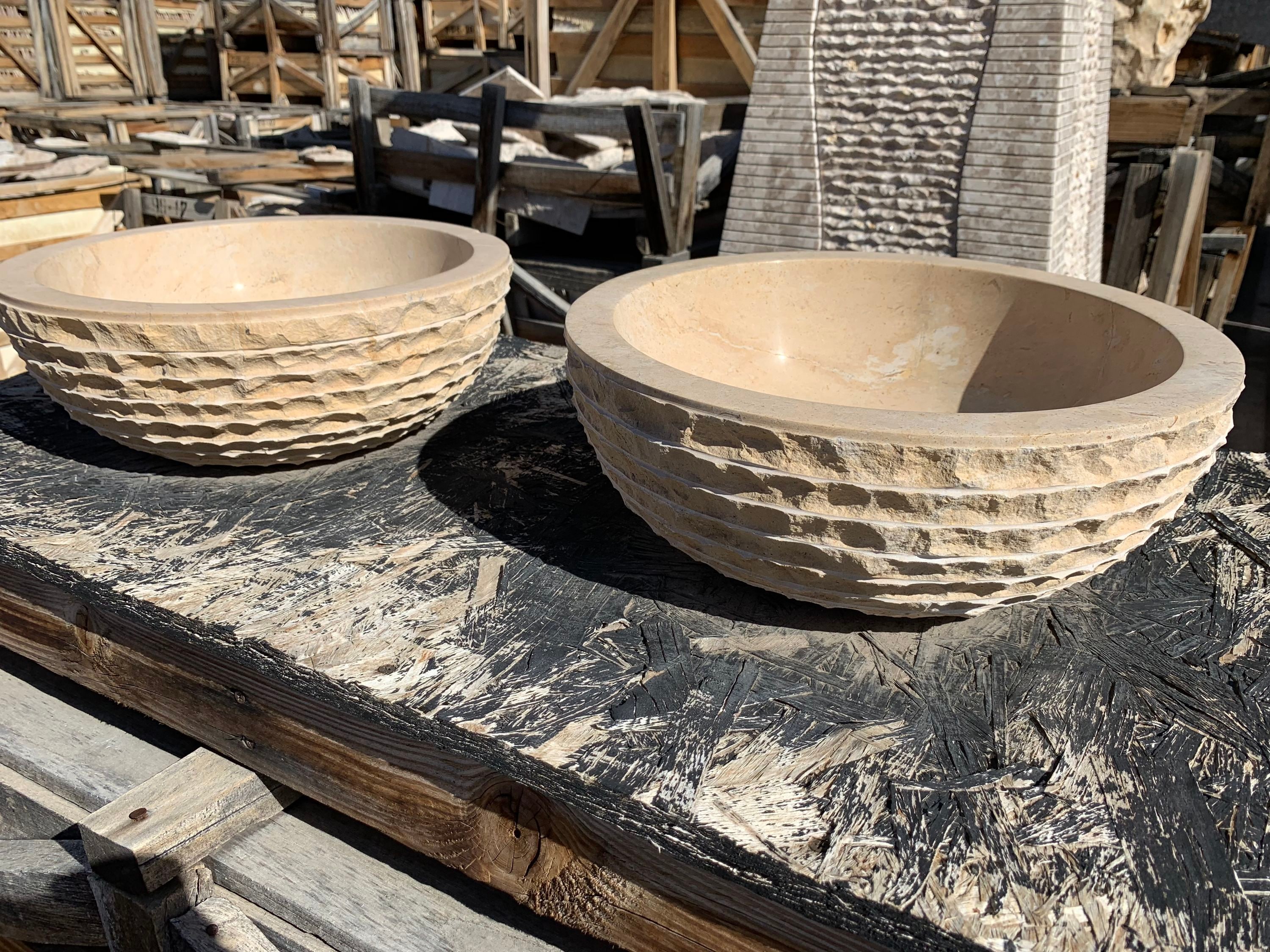 Natural Stone Veneer R50-20X8-SNK-SB NaturalStone Chiseled Vessel Sink - Sand Biege20inx8in 1 Square feet Sand beige Stone veneer