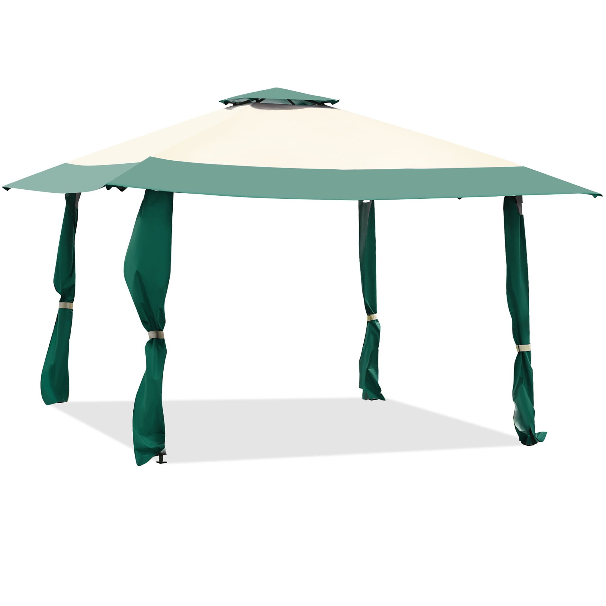 Forclover HYFL-70CF 13-ft x 13-ft 13 x 13 Feet Pop Up Gazebo Tent with Carry Bag for Patio Garden Beige and Green with Soft Top Roof
