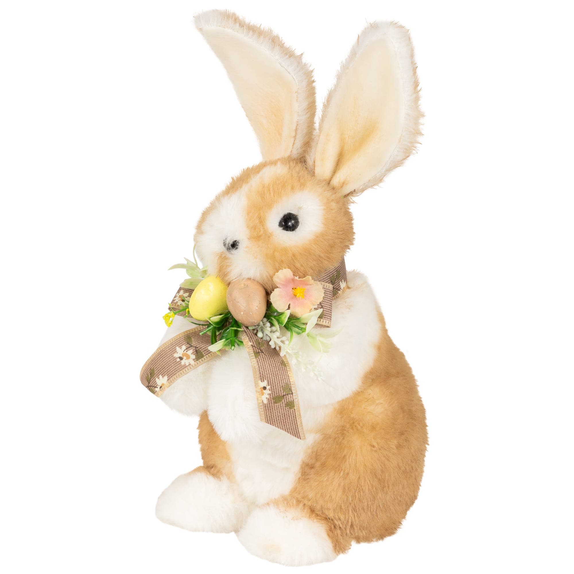 Plush Rabbit with Floral Bow Easter Figurine - 10.25 inch