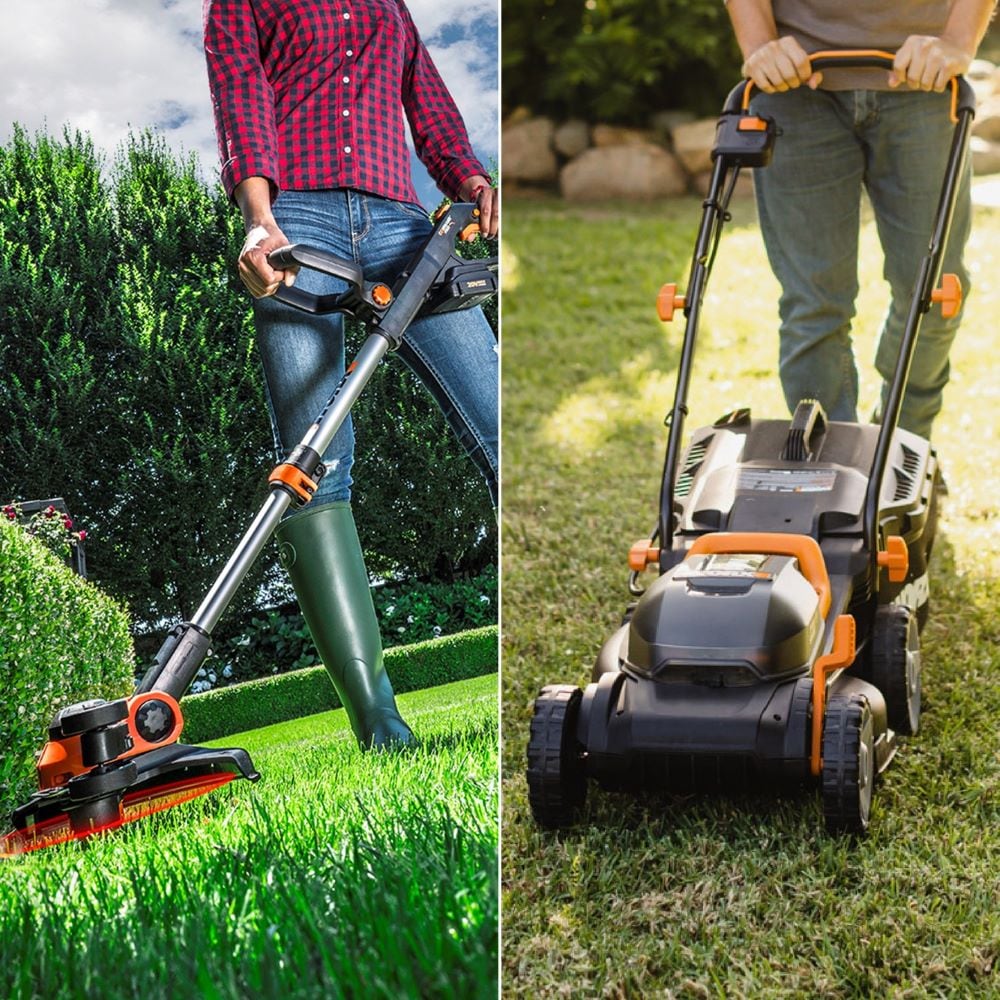 WORX WG934 PowerShare 20-volt max Cordless Battery String Trimmer and Lawn Mower and Combo Kit (Battery Included) (Charger Included)
