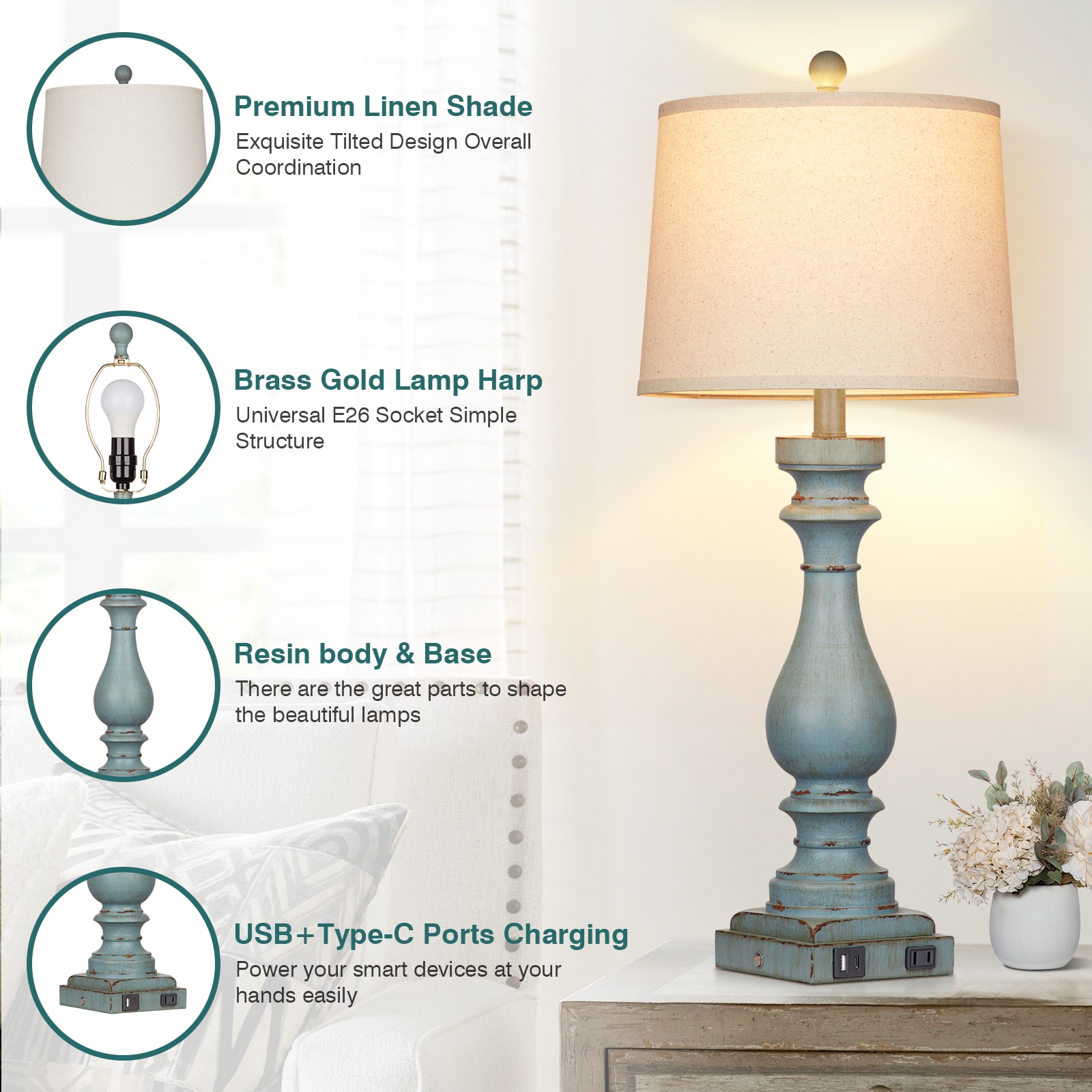 UrFurnishings TD-278 Table-Lamps - View #3