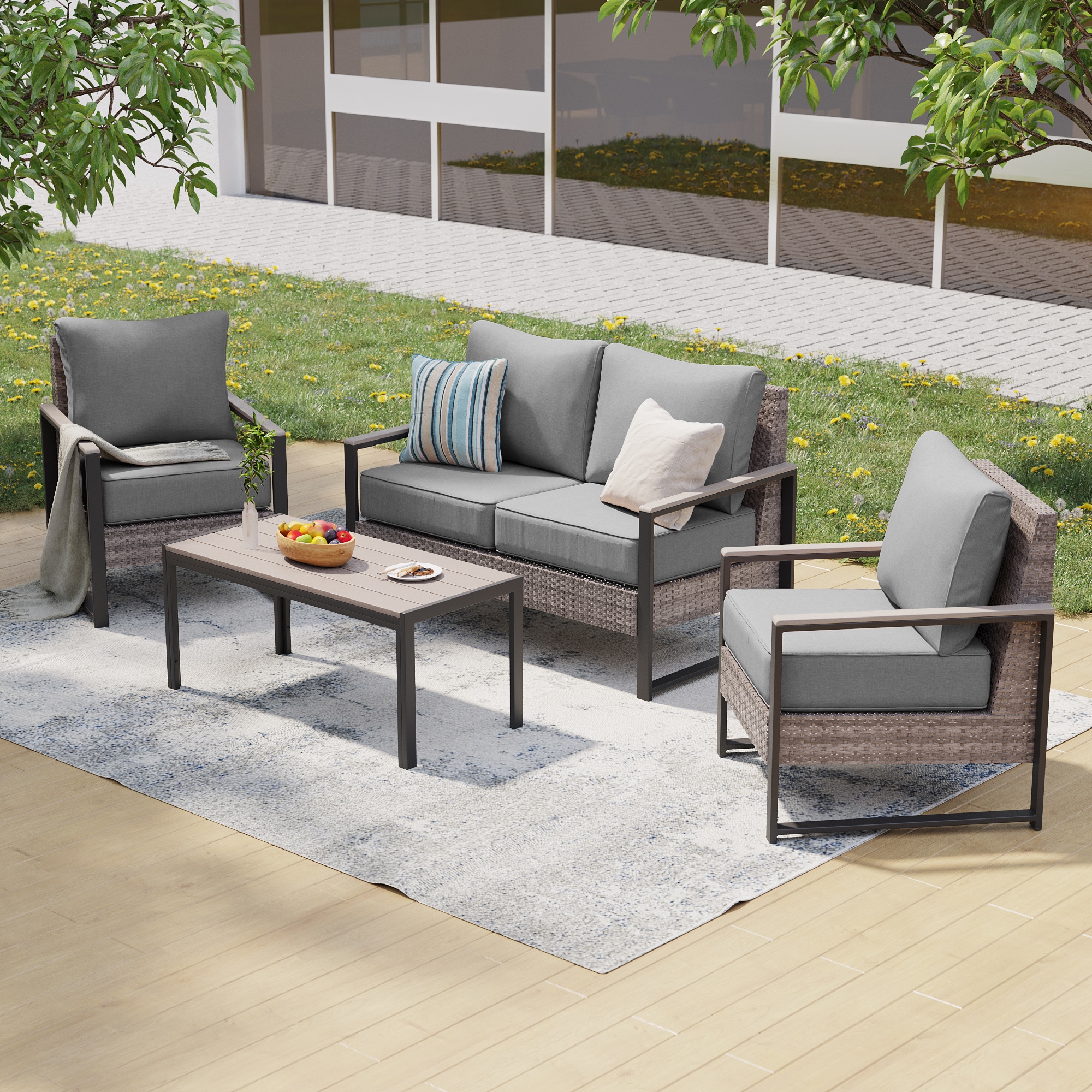 ACEGOSES LW-148-04HGY Skytop 4 -Piece Wicker Patio Conversation Set with Gray Cushions