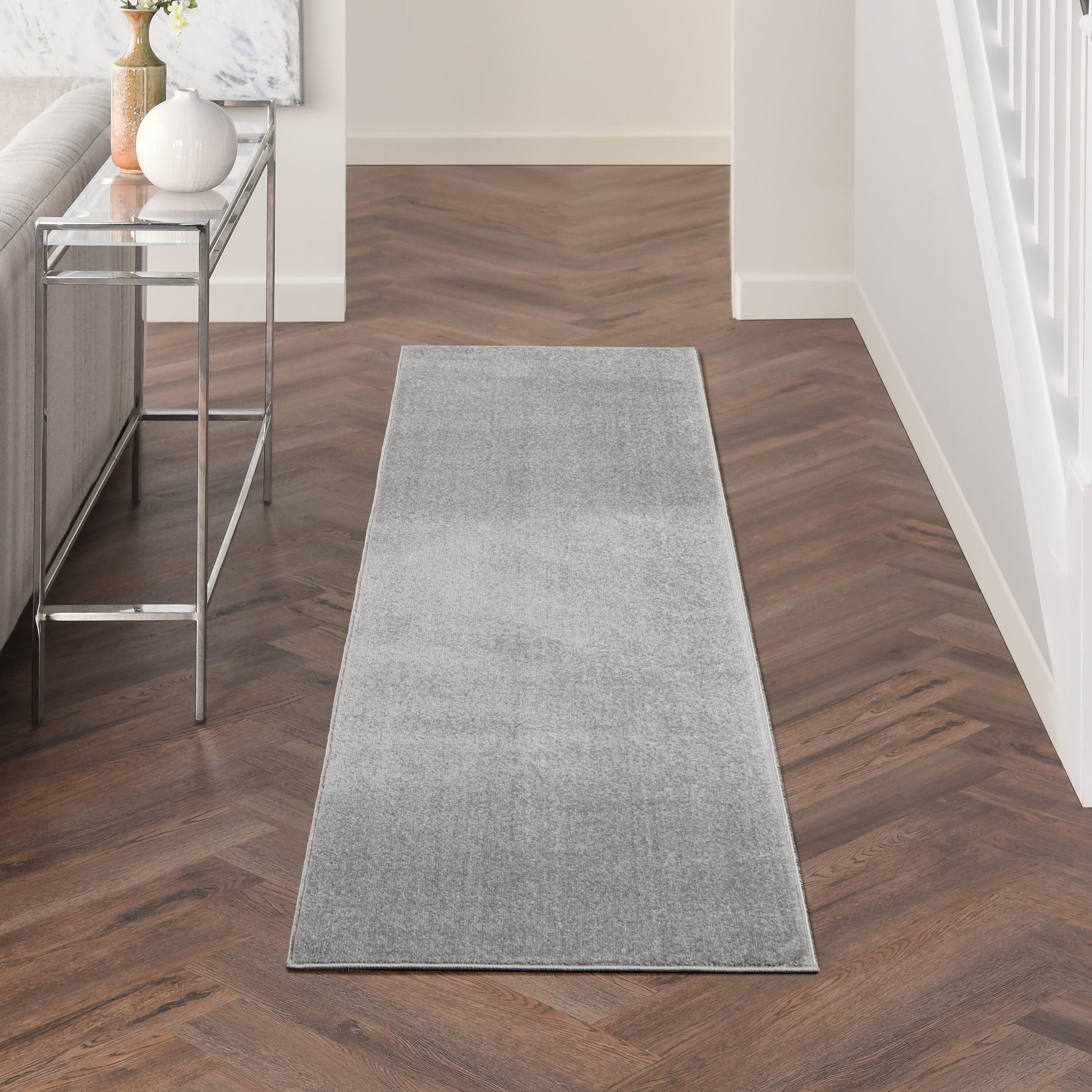 Nourison 099446824899 Essentials 2 x 10 (ft) Loomed Polypropylene Silver Grey Rectangular Indoor/Outdoor Solid Runner rug