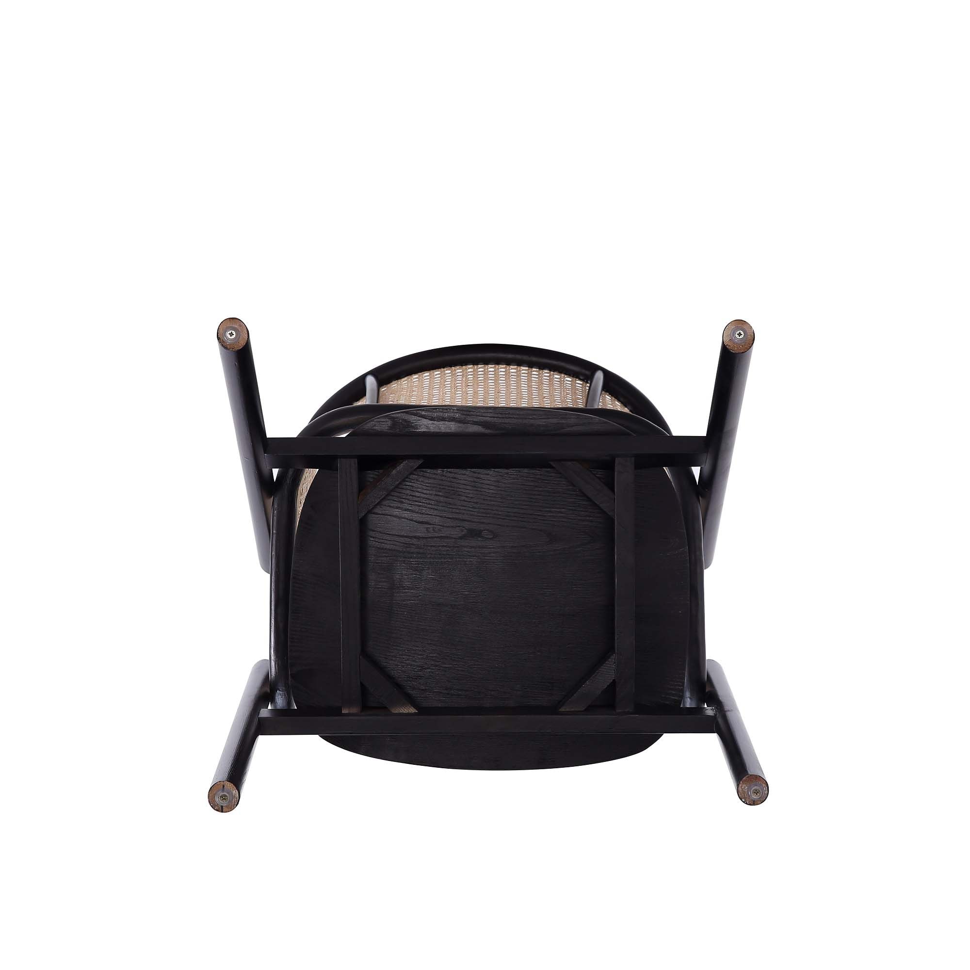 Black Ash Wood Round Dining Table with 4 Cane Chairs
