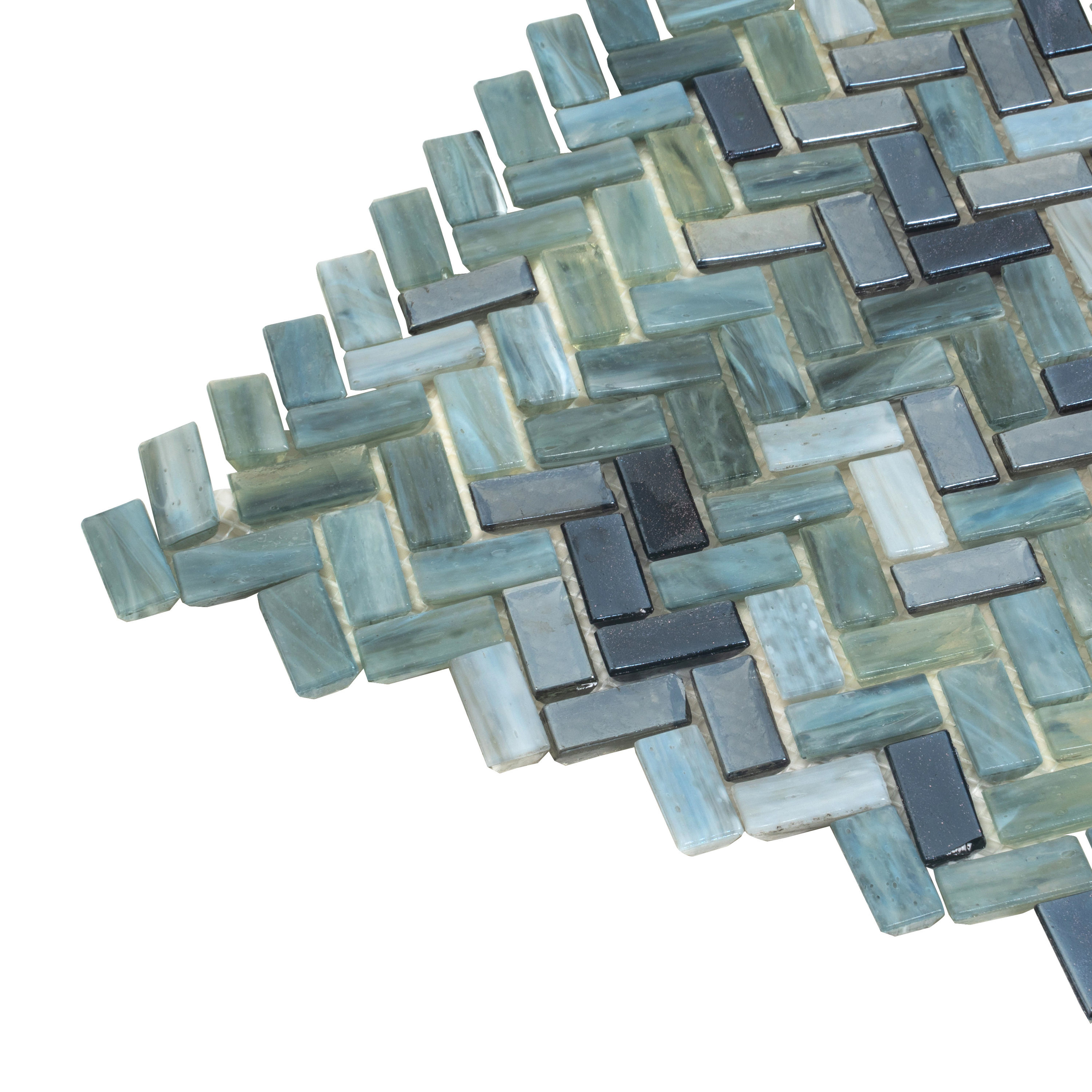 Apollo Tile (Sample) Majeste Silver 4-in x 4-in Matte Glass Herringbone Patterned Floor and Wall Tile