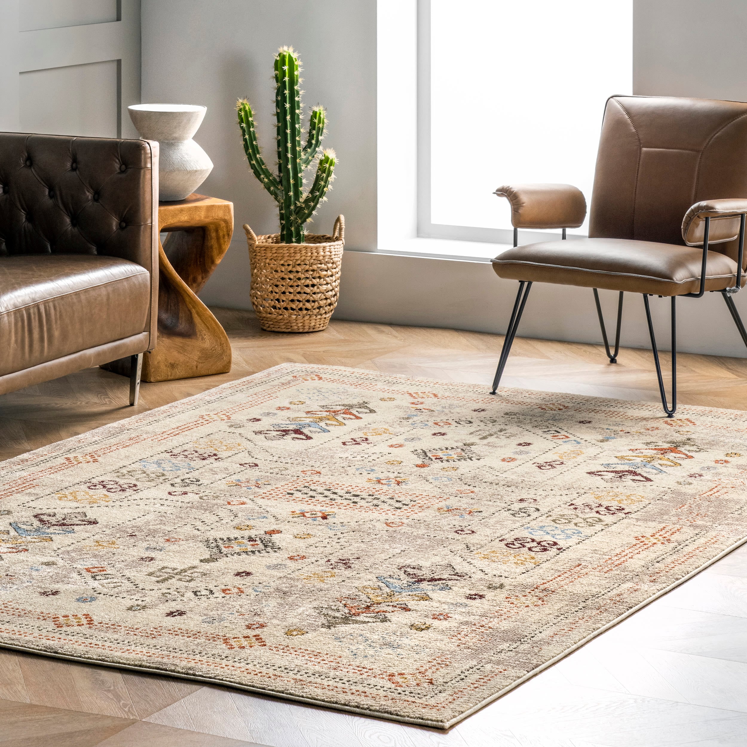 nuLOOM KSRS06A-406 4 x 6 (ft) Loomed Polypropylene Beige Rectangular Indoor Distressed/Overdyed Vintage Area rug