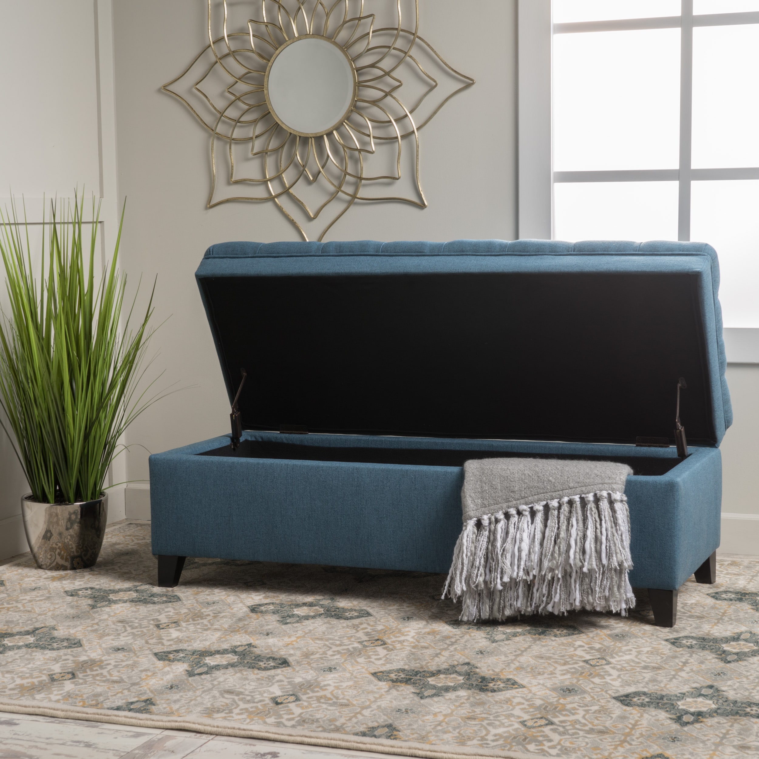 Juliana Oversized Blue Tufted Storage Ottoman Bench