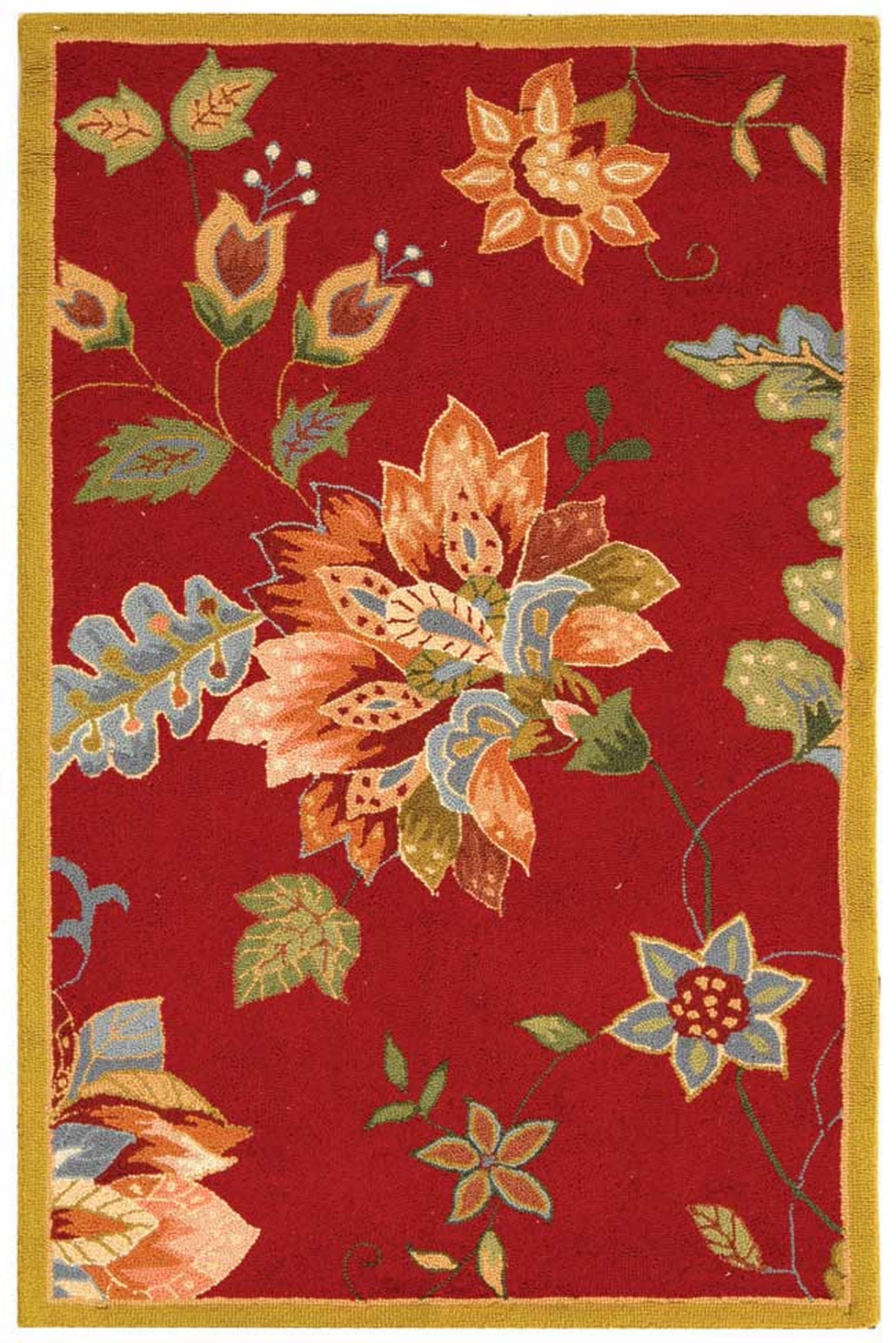Handmade Red Floral Wool Round Area Rug