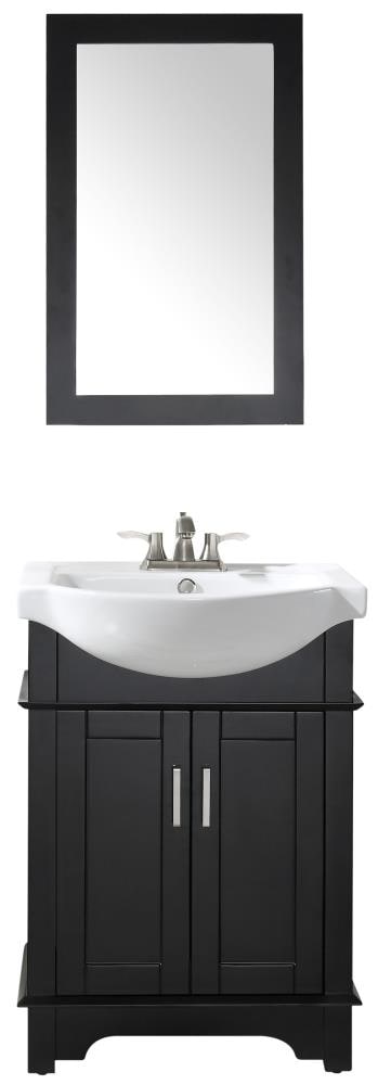 ANZZI Montburn 24-in Rich Black Single Sink Bathroom Vanity with White Ceramic Top (Mirror Included)