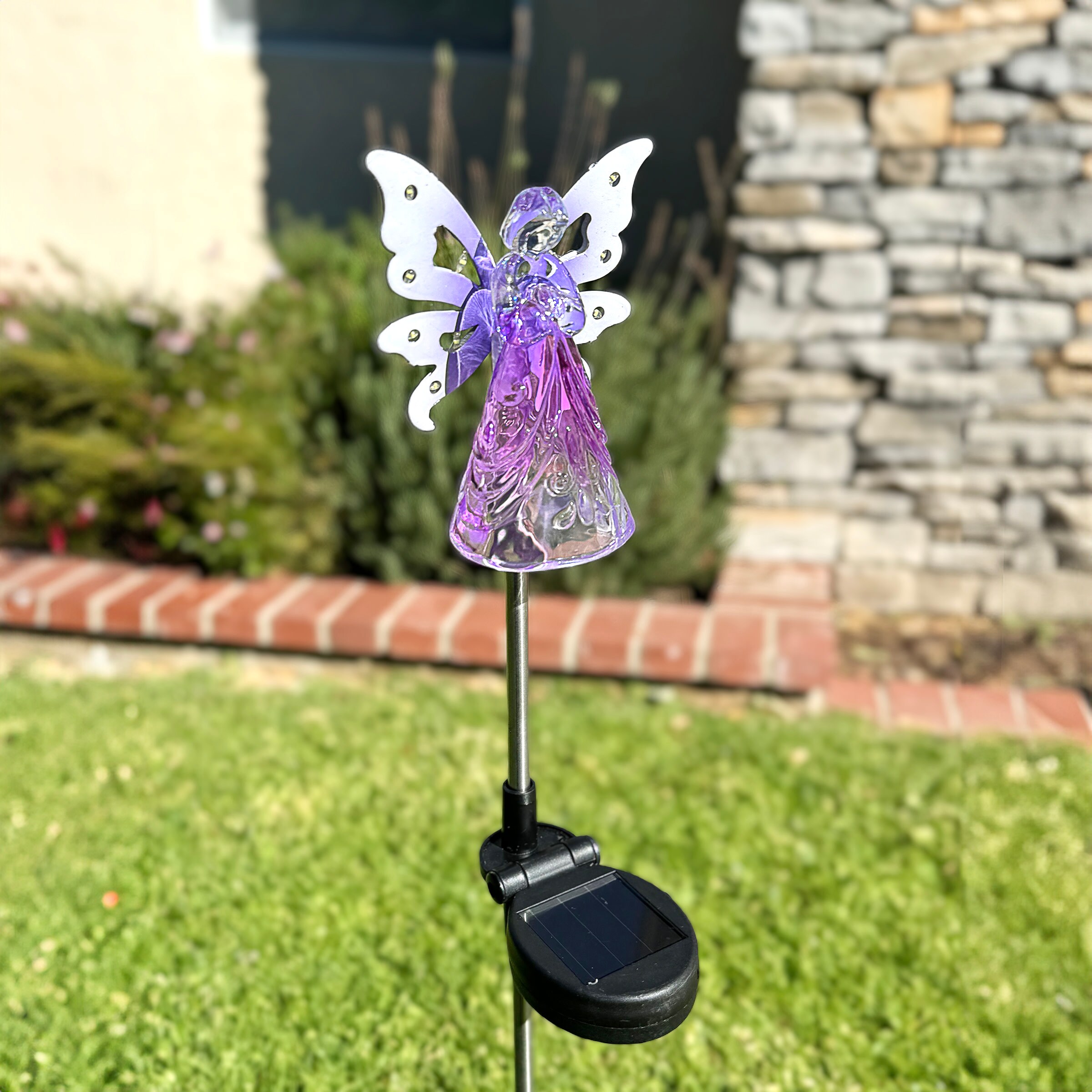 Purple Acrylic Angel with LED Lights Garden Stake